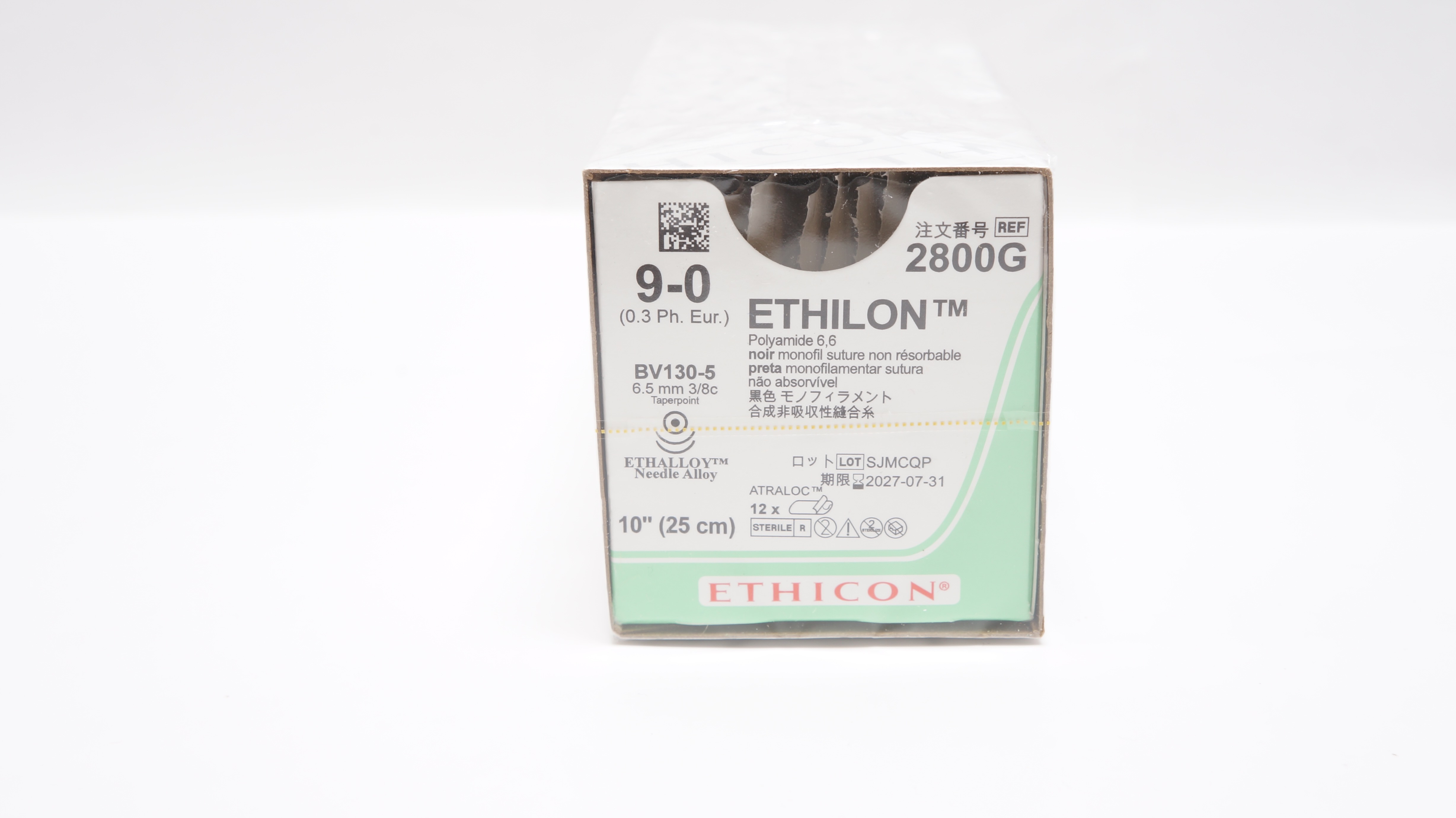 Ethicon 2800G 9-0 ETHILON Black Stre BV130-5 6.5mm 3/8c Taper 10inch - Box of 12