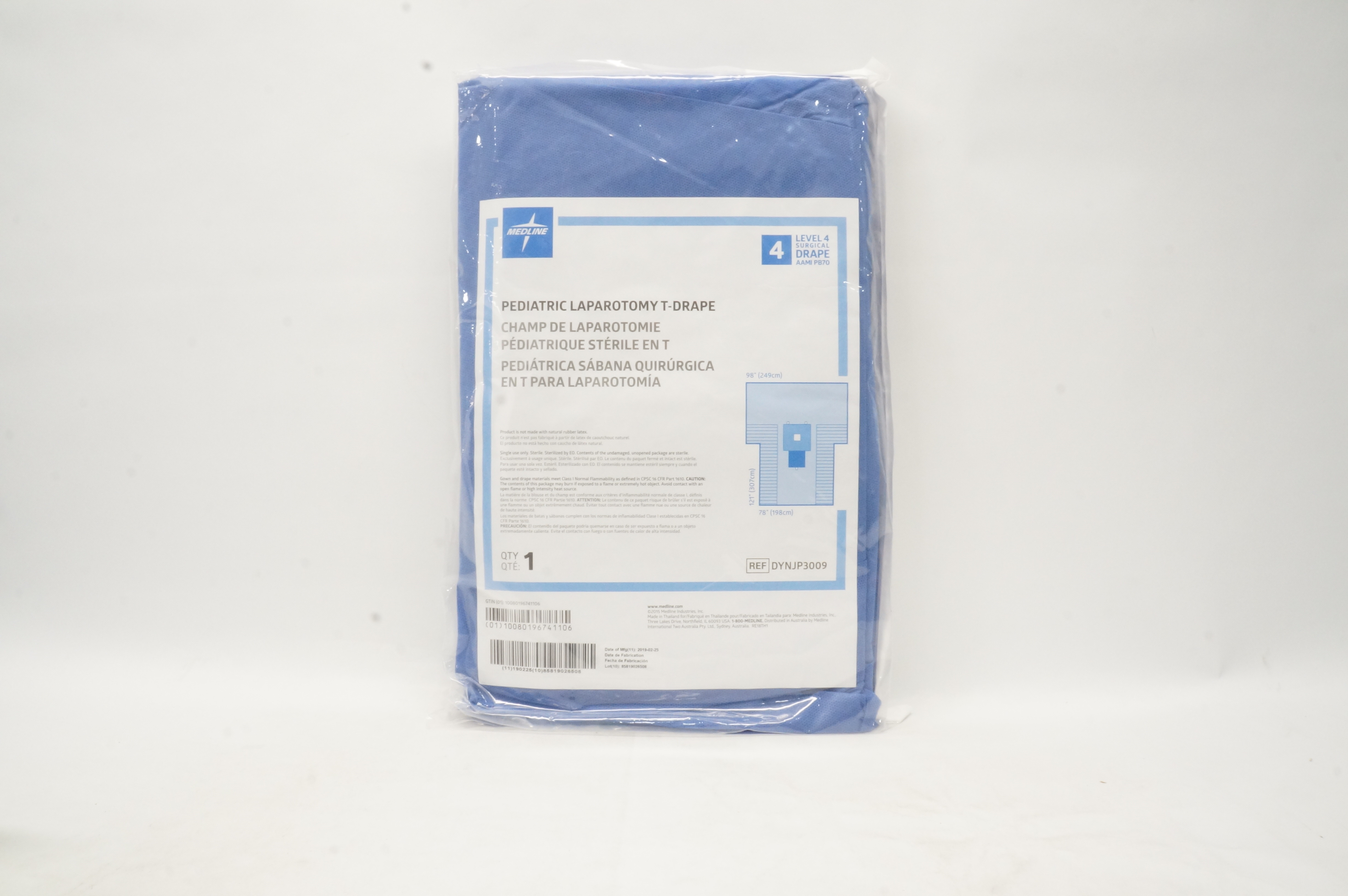 Medline DYNJP3009 Pediatric Laparotomy T-Drape Level 4, 98 x 78 x 121inch