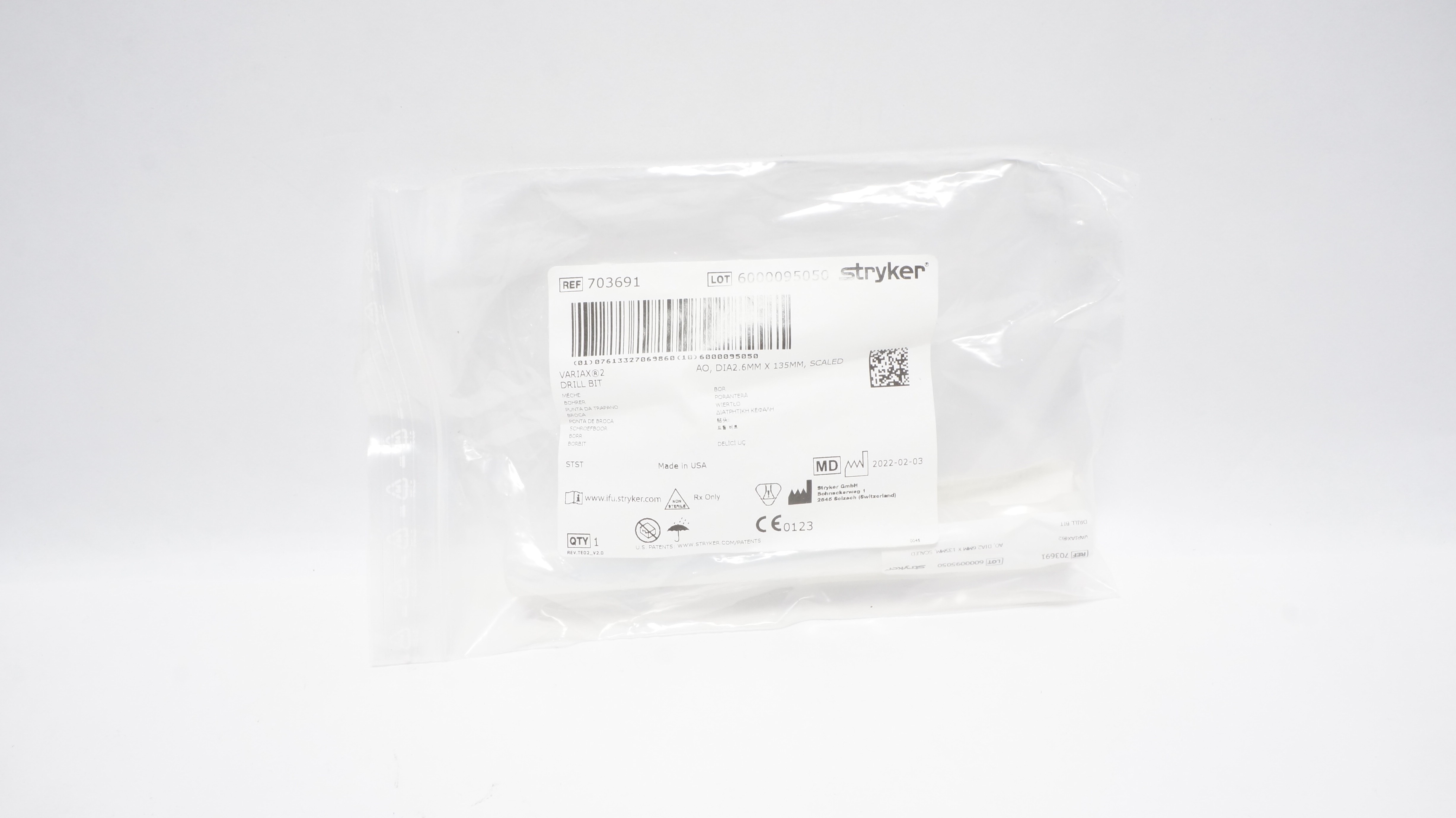 Stryker 703691 Variax2 Drill Bit AO, DIA2,6mm x 135mm, Scaled