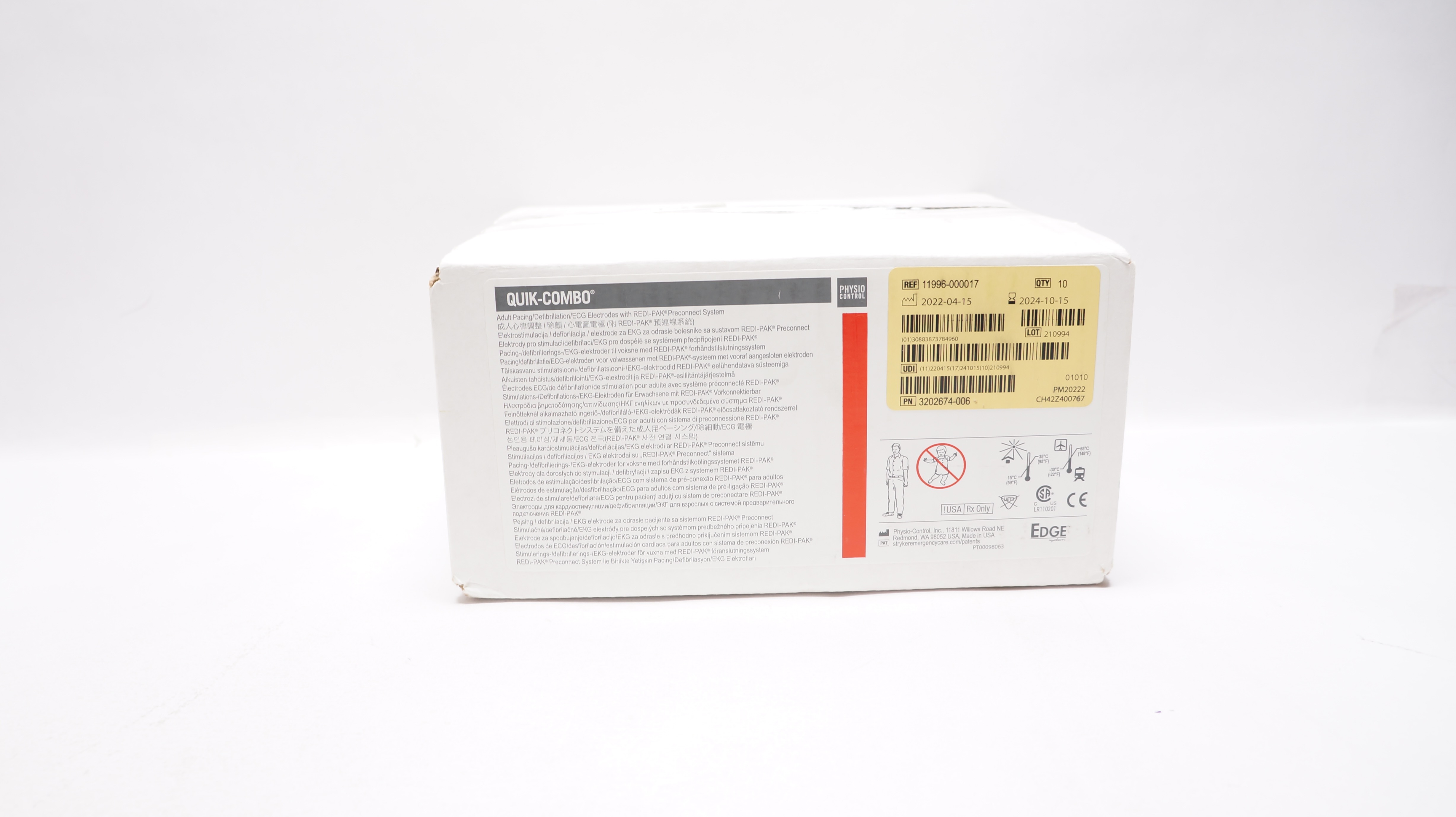 Physio Control 11996-000017 Quik-Combo Adult ECG Electrodes - Box of 10