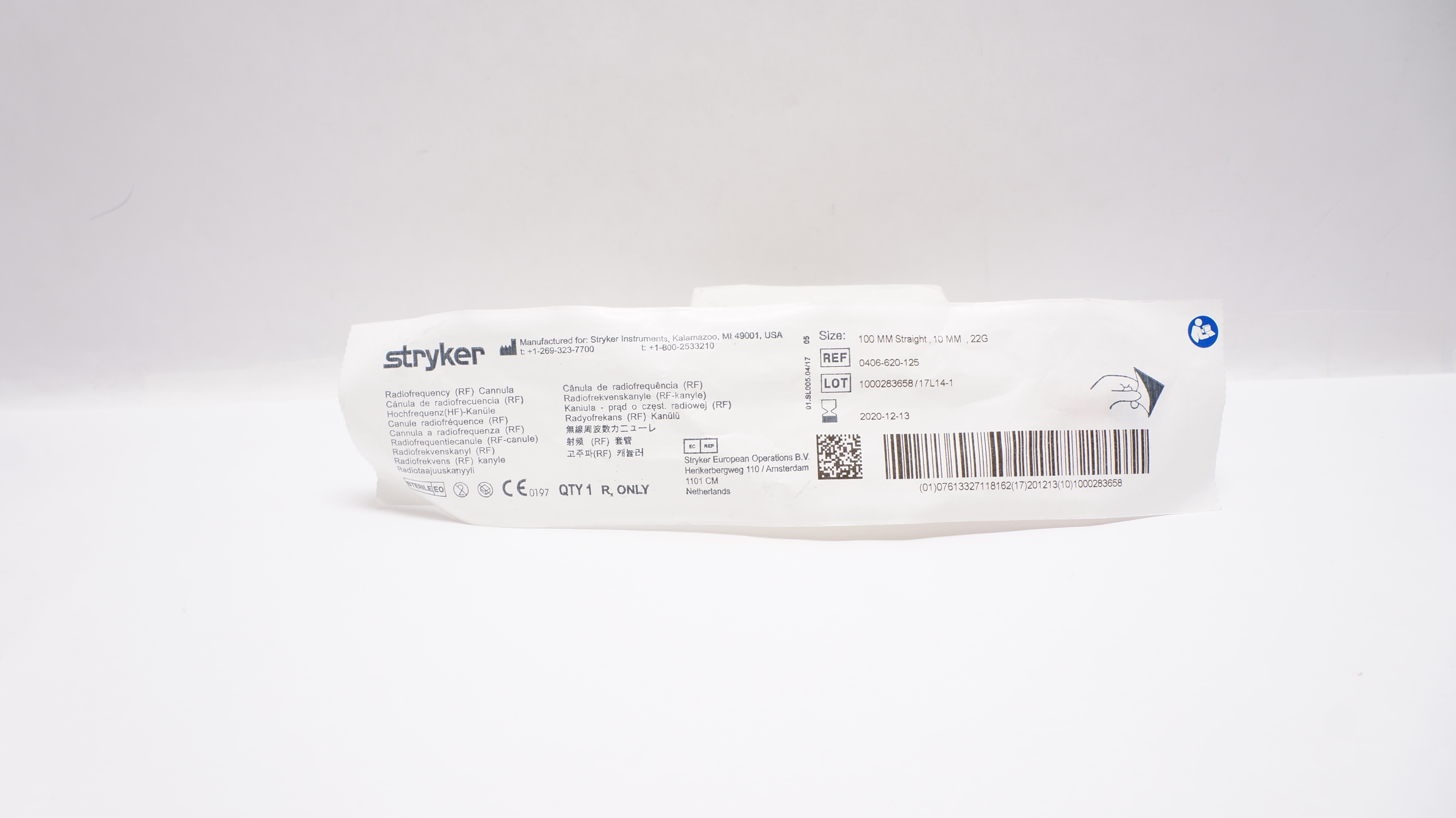Stryker 0406-620-125 Radiofrequency Cannula, 100mm Straight, 10mm, 22G (x)
