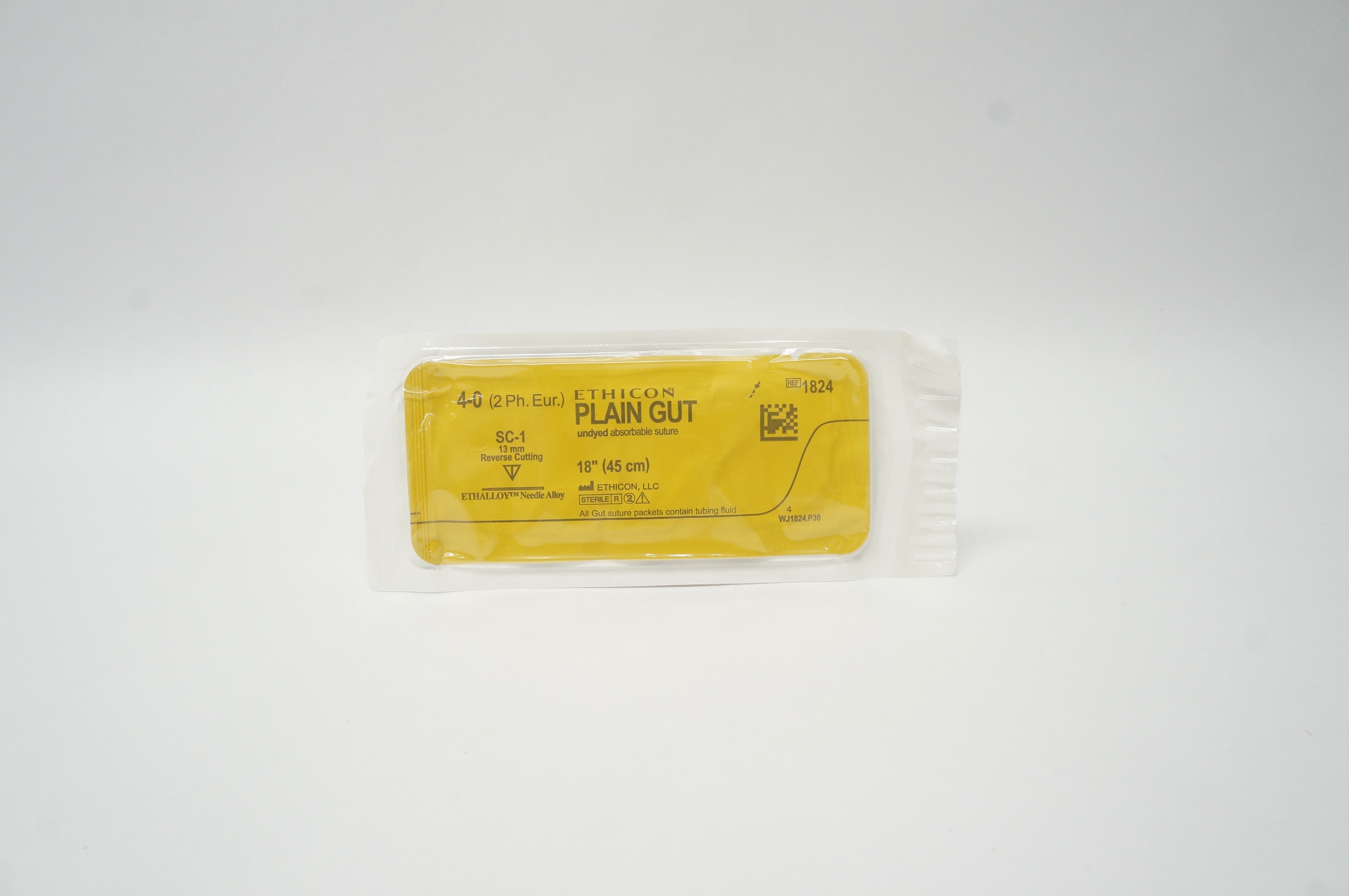Ethicon 1824 4-0 Plain Gut Absorbable Stre SC-1 13mm Reverse Cutting, 18inch