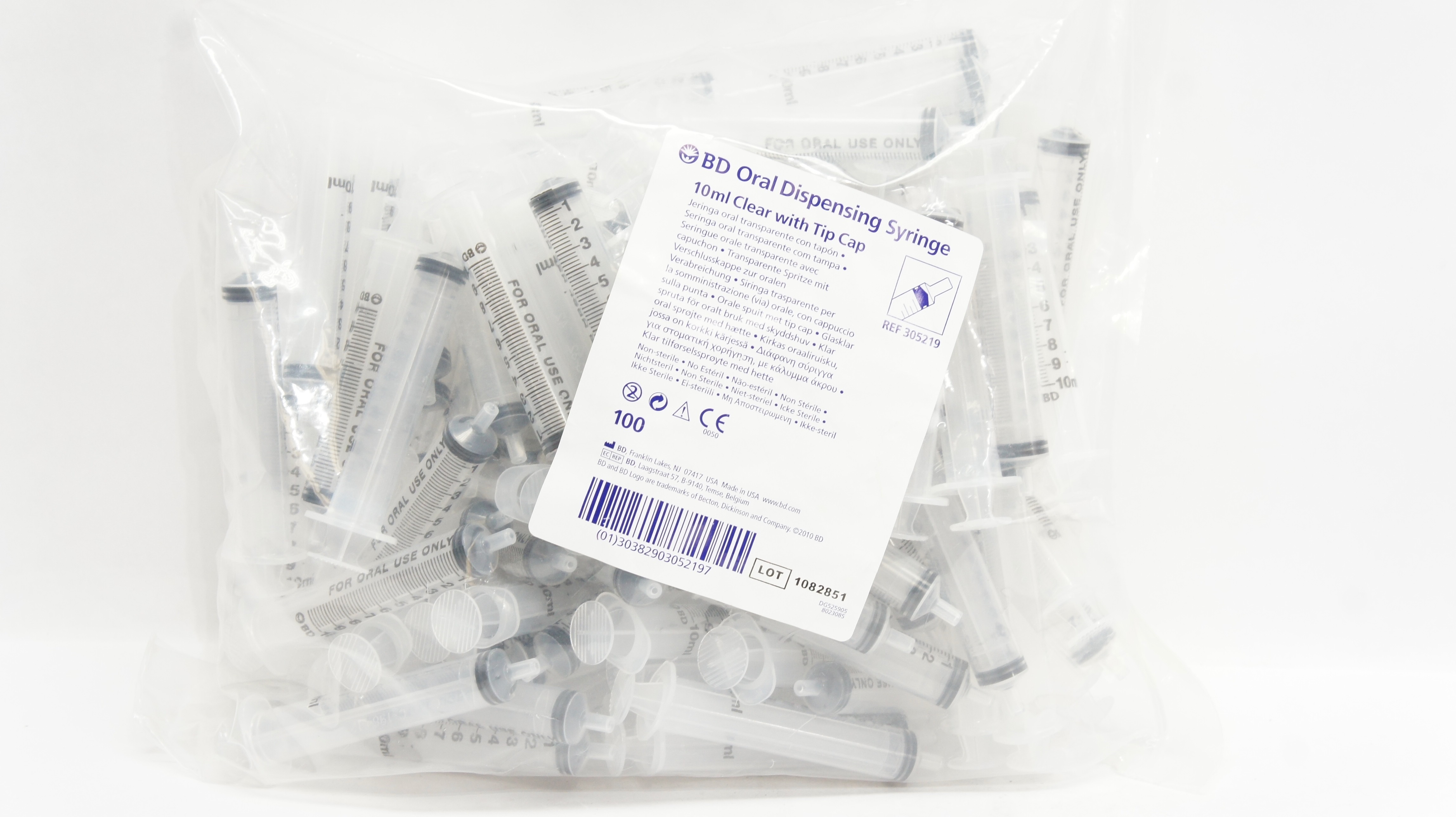 BD 305219 Oral Dispensing Syringe 10ml Clear with Tip Cap - Pack of 100