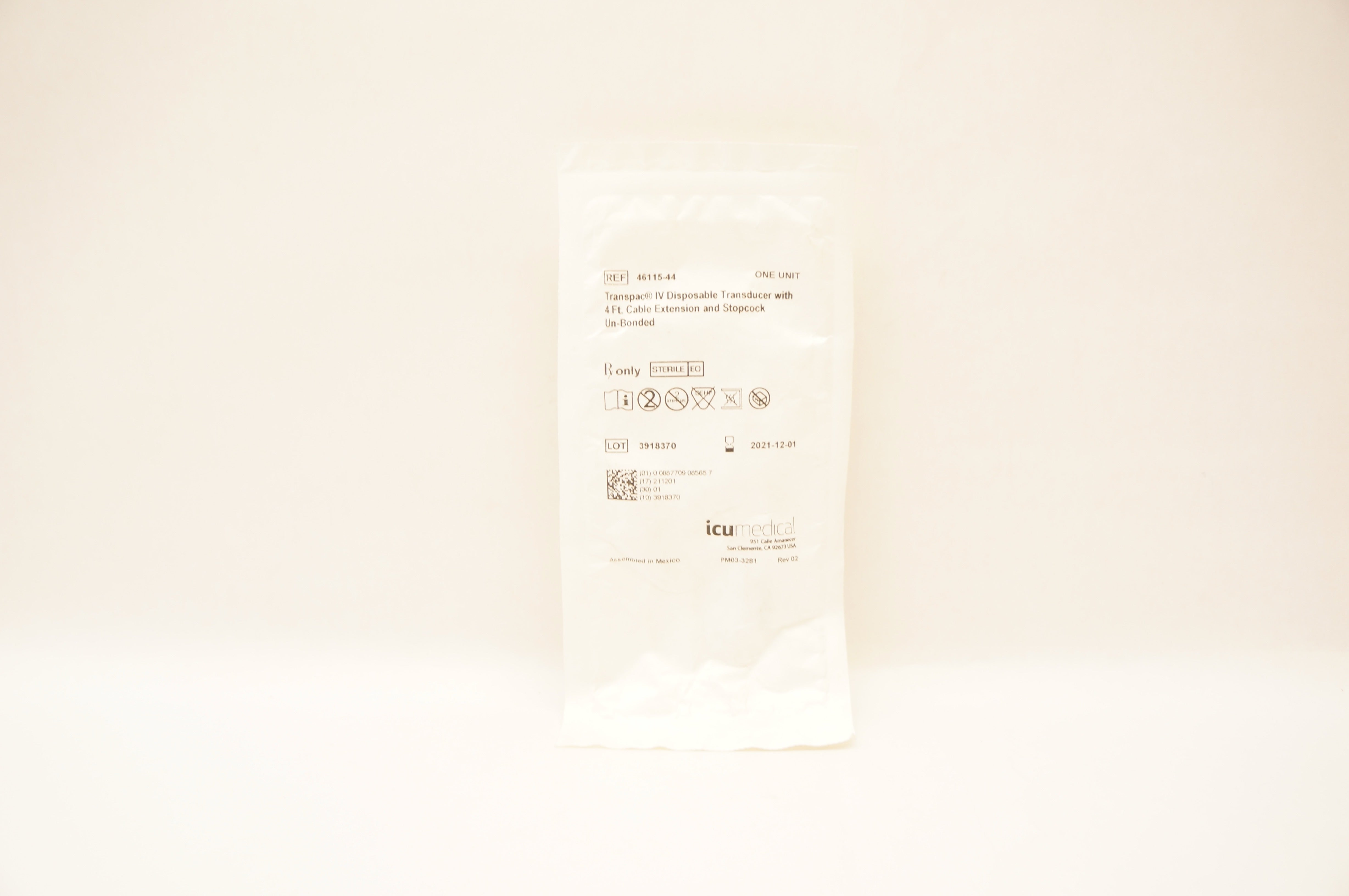 ICU Medical 46115-44 Transpac IV Disposable Transducer w/4Ft. Cable Extension(x)