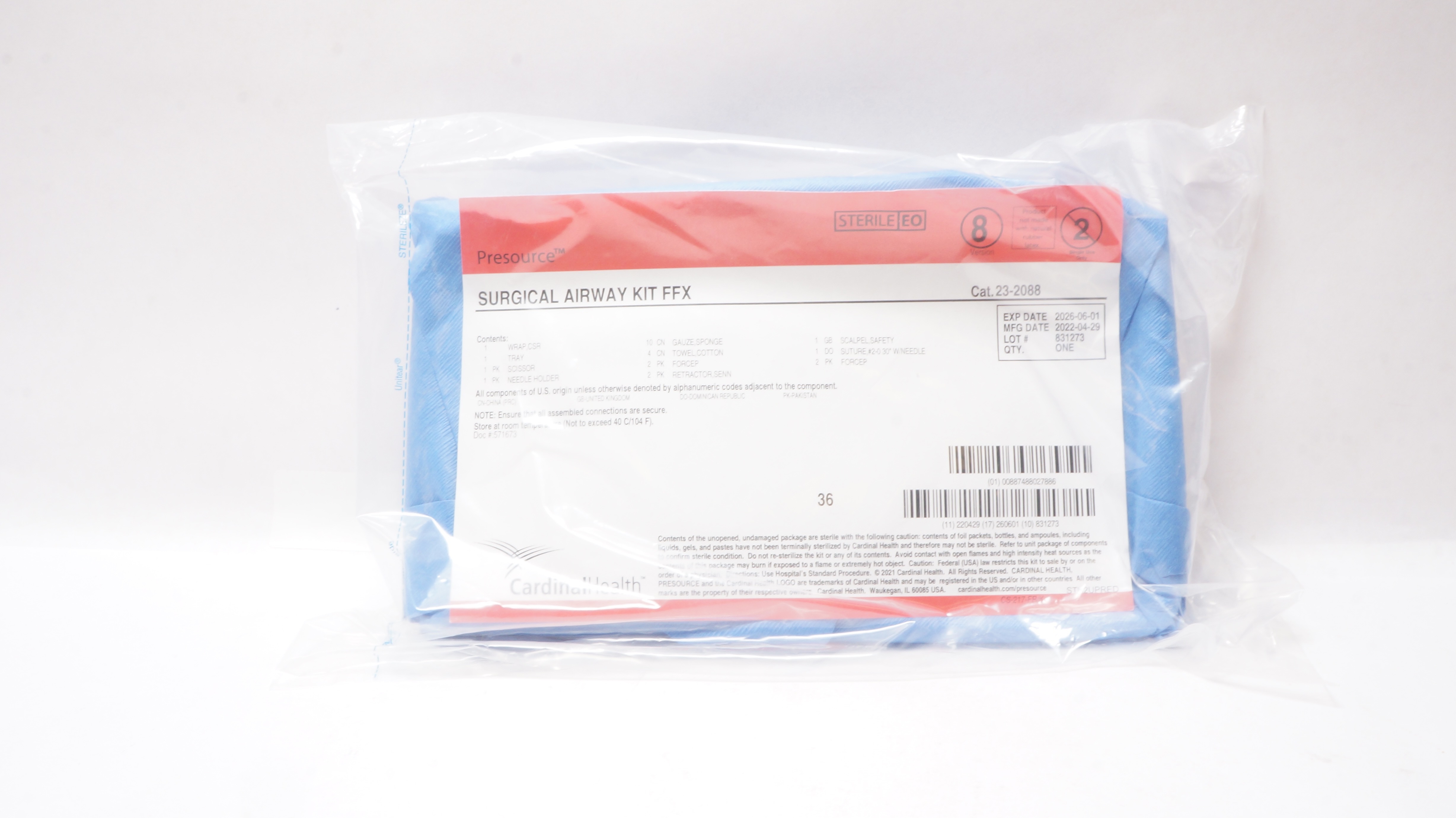 Cardinal Health 23-2088 Presource STRL Surgical Airway FFX Kit