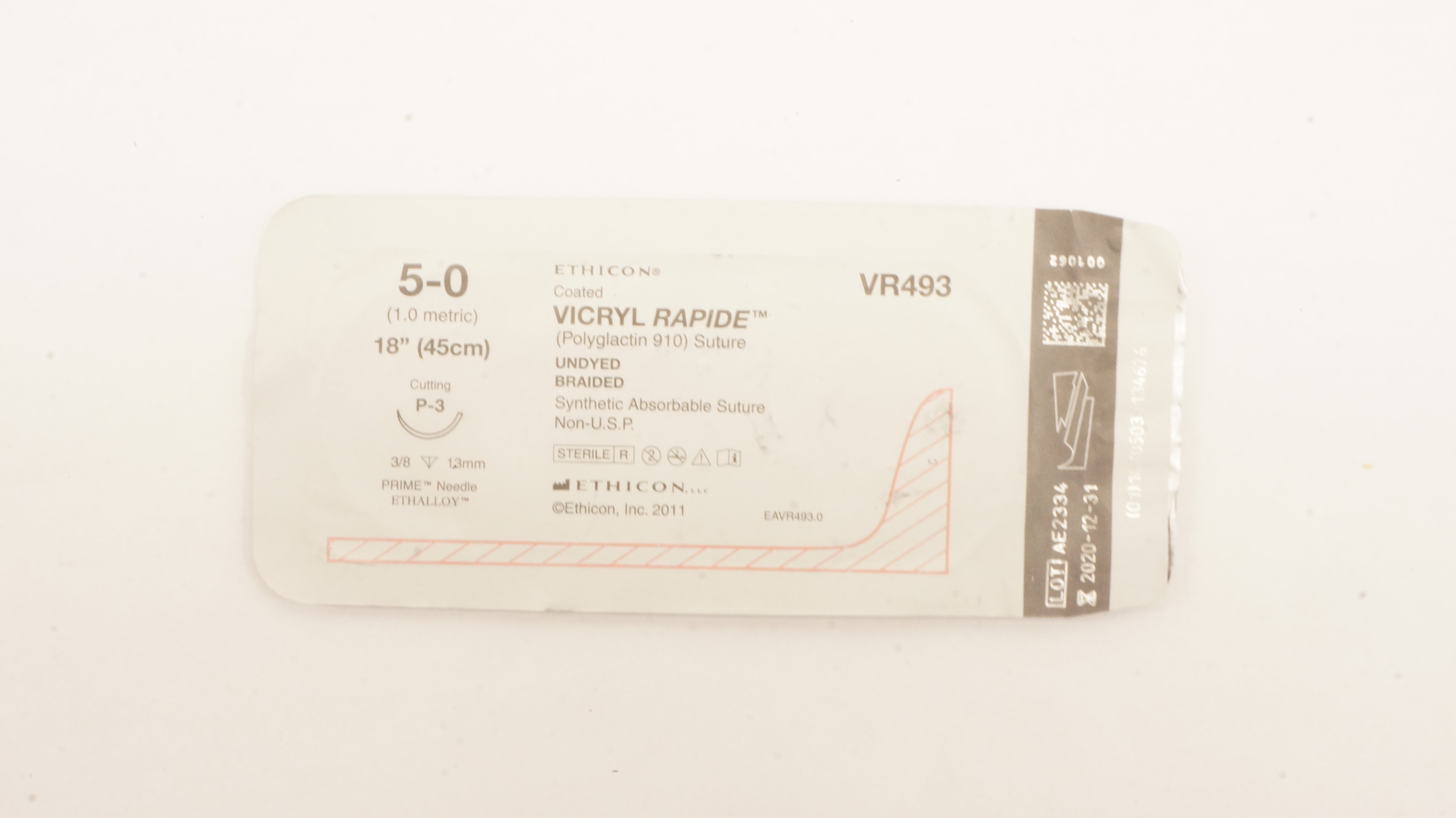 Ethicon VR493 5-0 Vicryl Rapide Polyglactin Stre P-3 3/8 13mm Cutting, 18inch(x)