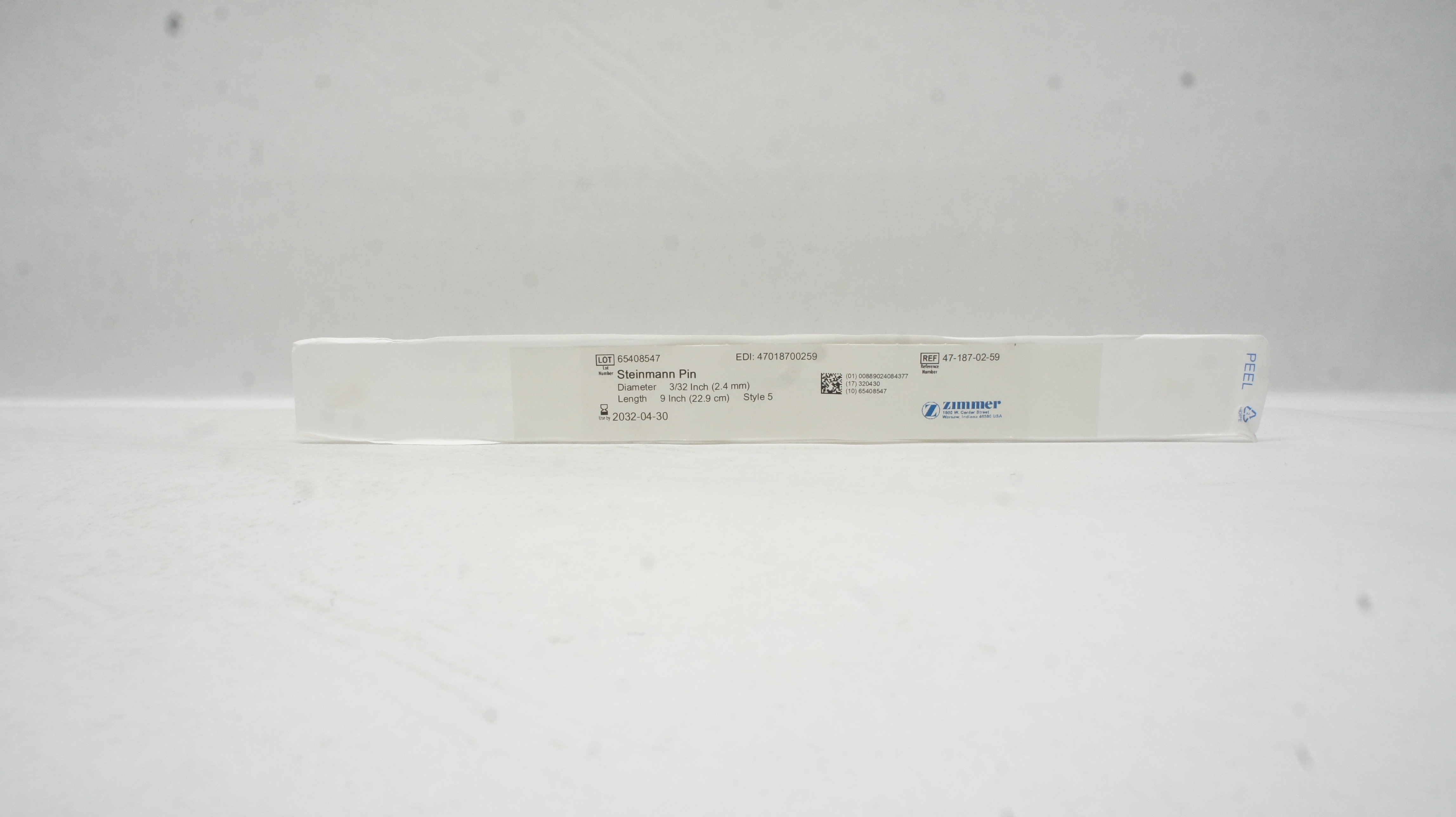 Zimmer 47-187-02-59 Steinmann Pin Diameter 3/32inch, Length 9inch, Style 5