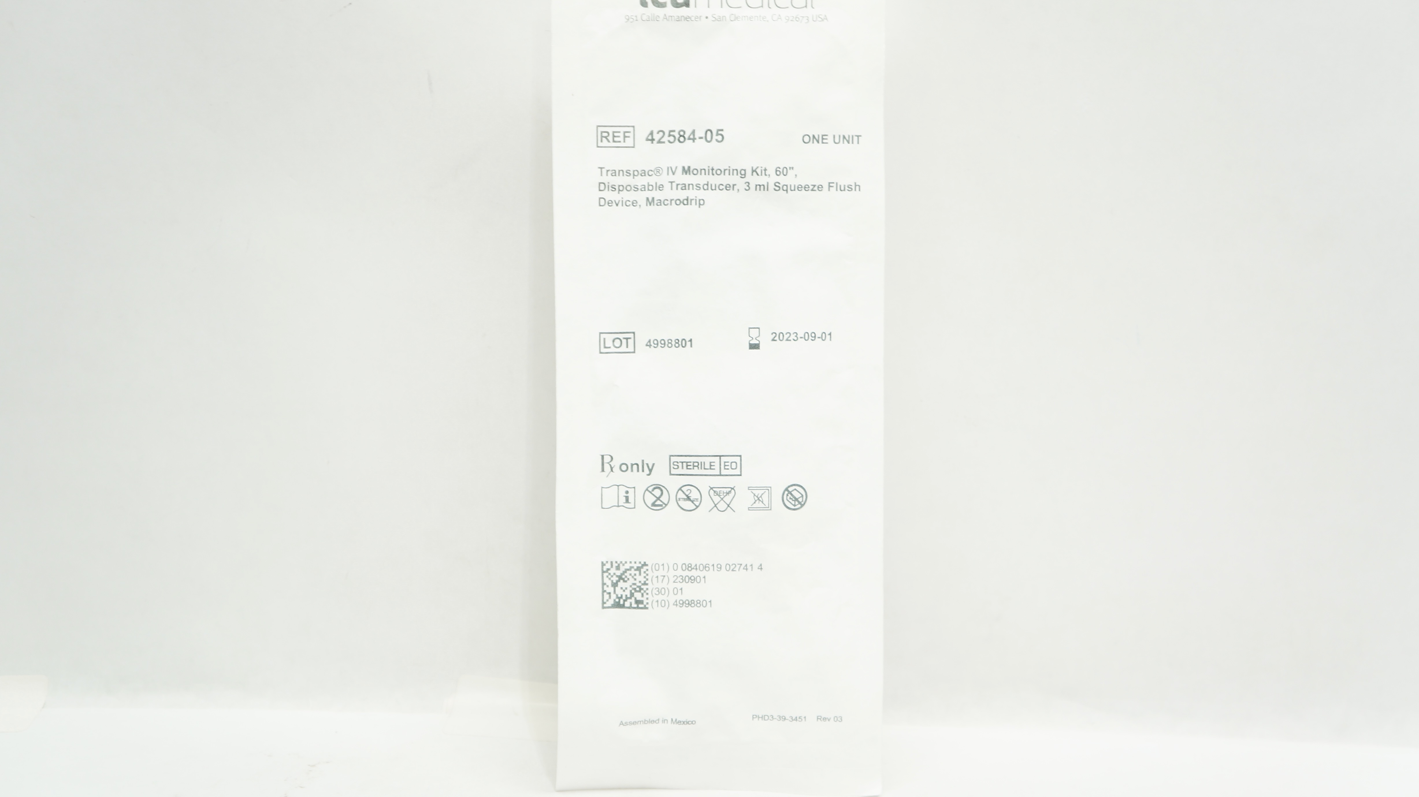 ICU Medical 42584-05 Transpac IV Monitoring Kit 60inch x 3 ml