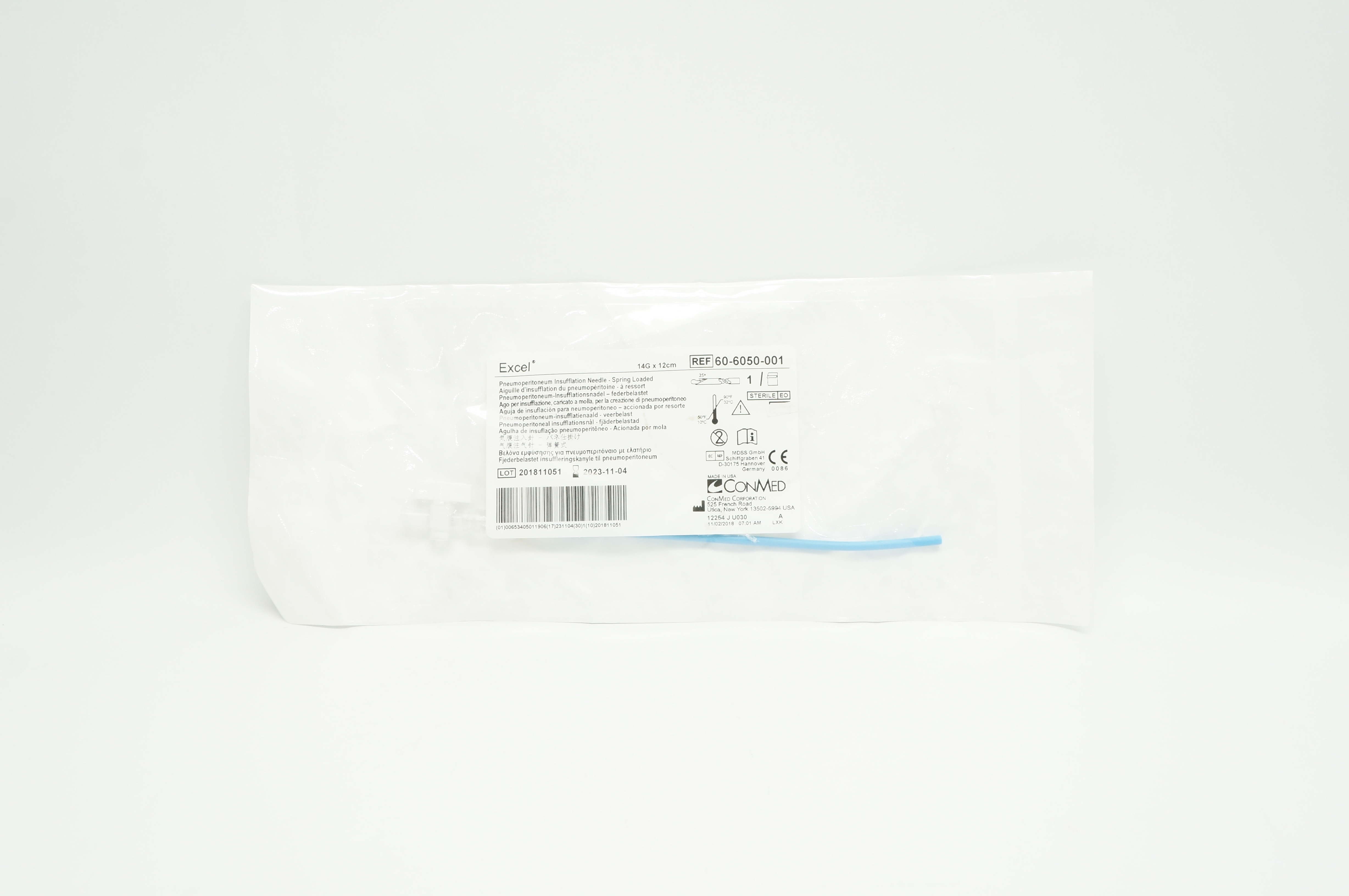ConMed 60-6050-001 Excel Pneumoperitoneum Insufflation Ndle. 14G x 12cm