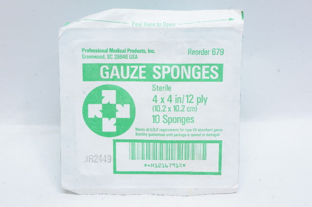 Professional Medical 679 Gauze Sponges 4 x 4inch/ 12Ply - Pack of 10