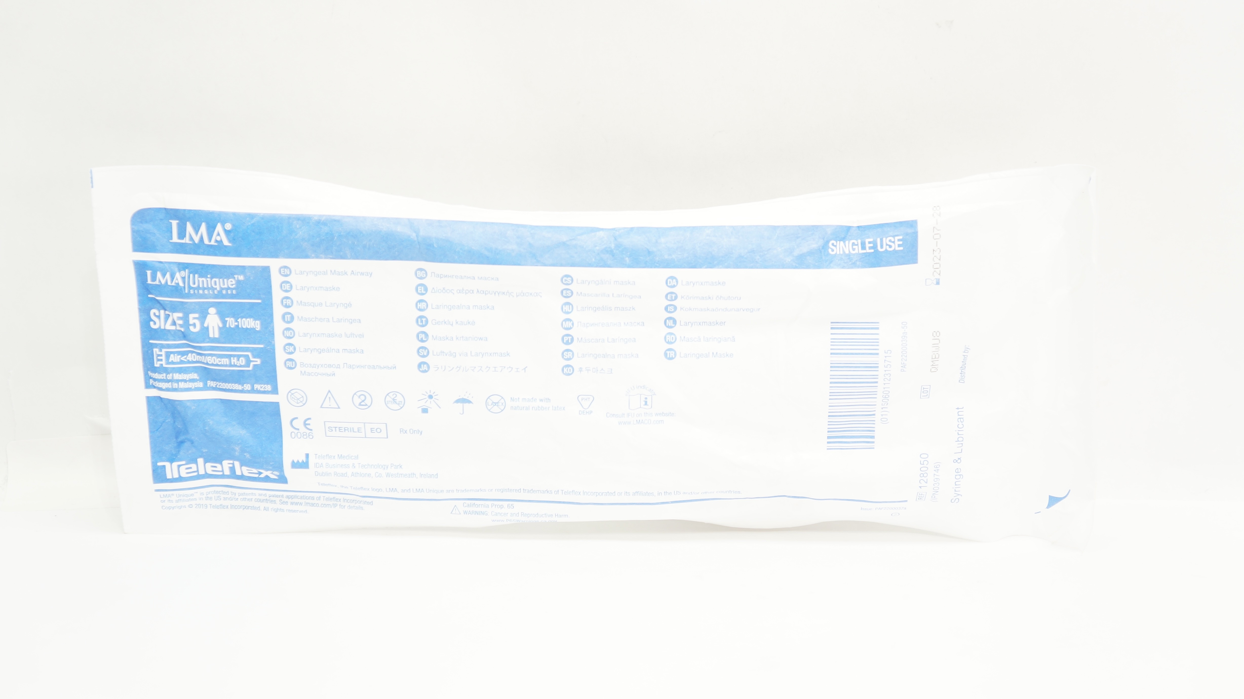 Teleflex 128050 LMA Unique Laryngoscope Mask Airway Size 5, 70-100kg