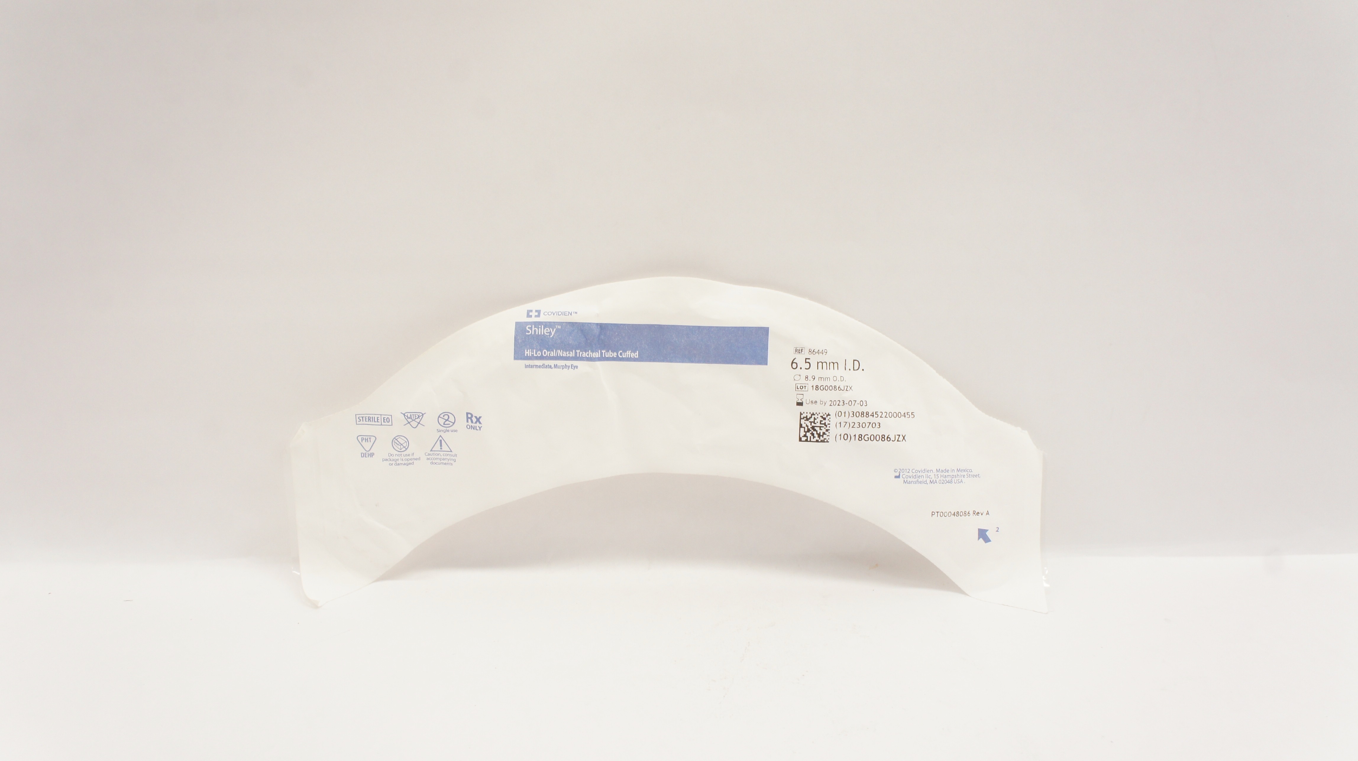 Covidien 86449 Shiley Hi-Lo Oral/Nasal Tracheal Tube Cuffed 6.5 ID x 8.9mm OD(x)