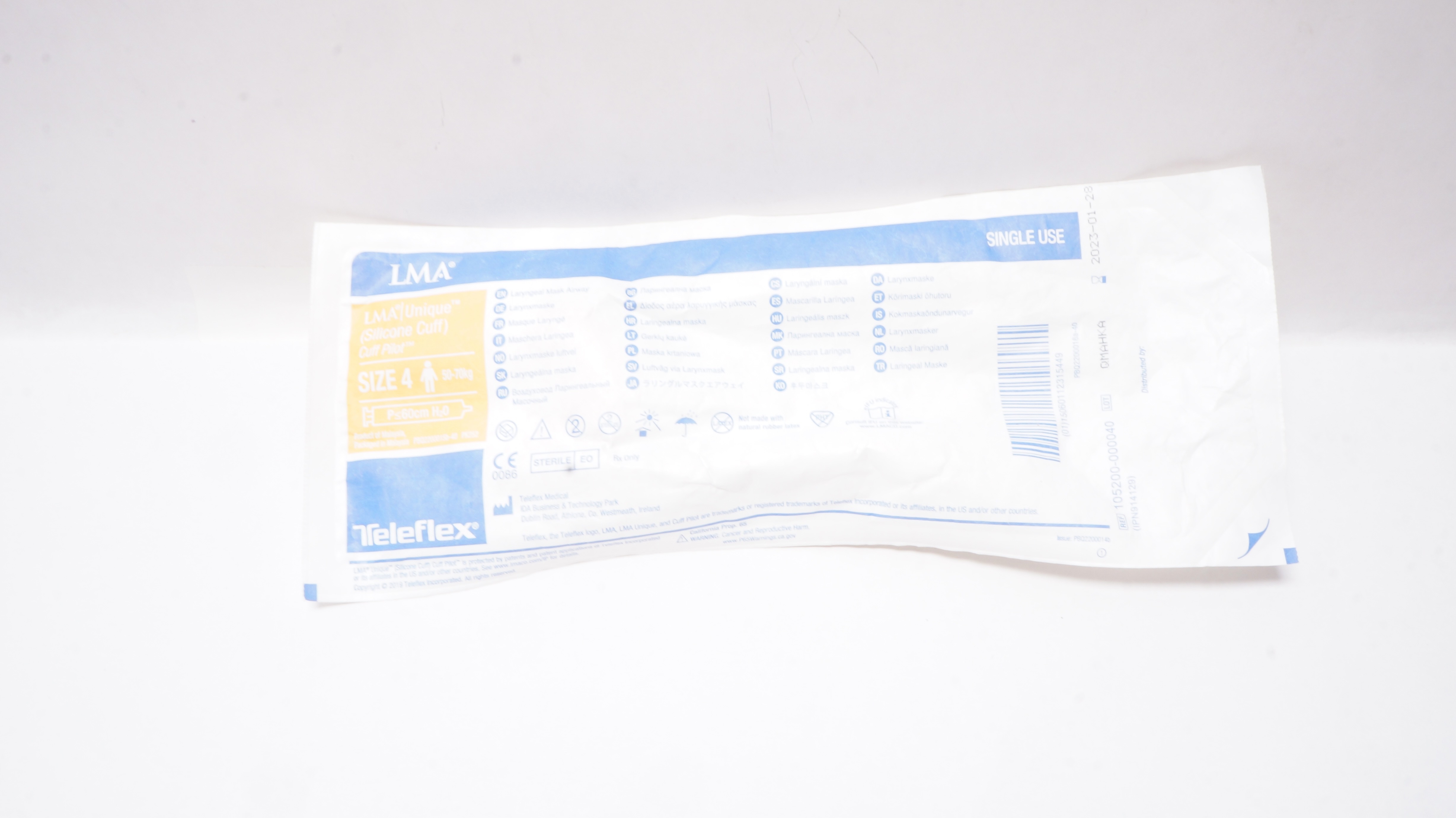 Teleflex 105200-000040 LMA Unique Laryngeal MaskAirway Size 4 50-70kg (x)