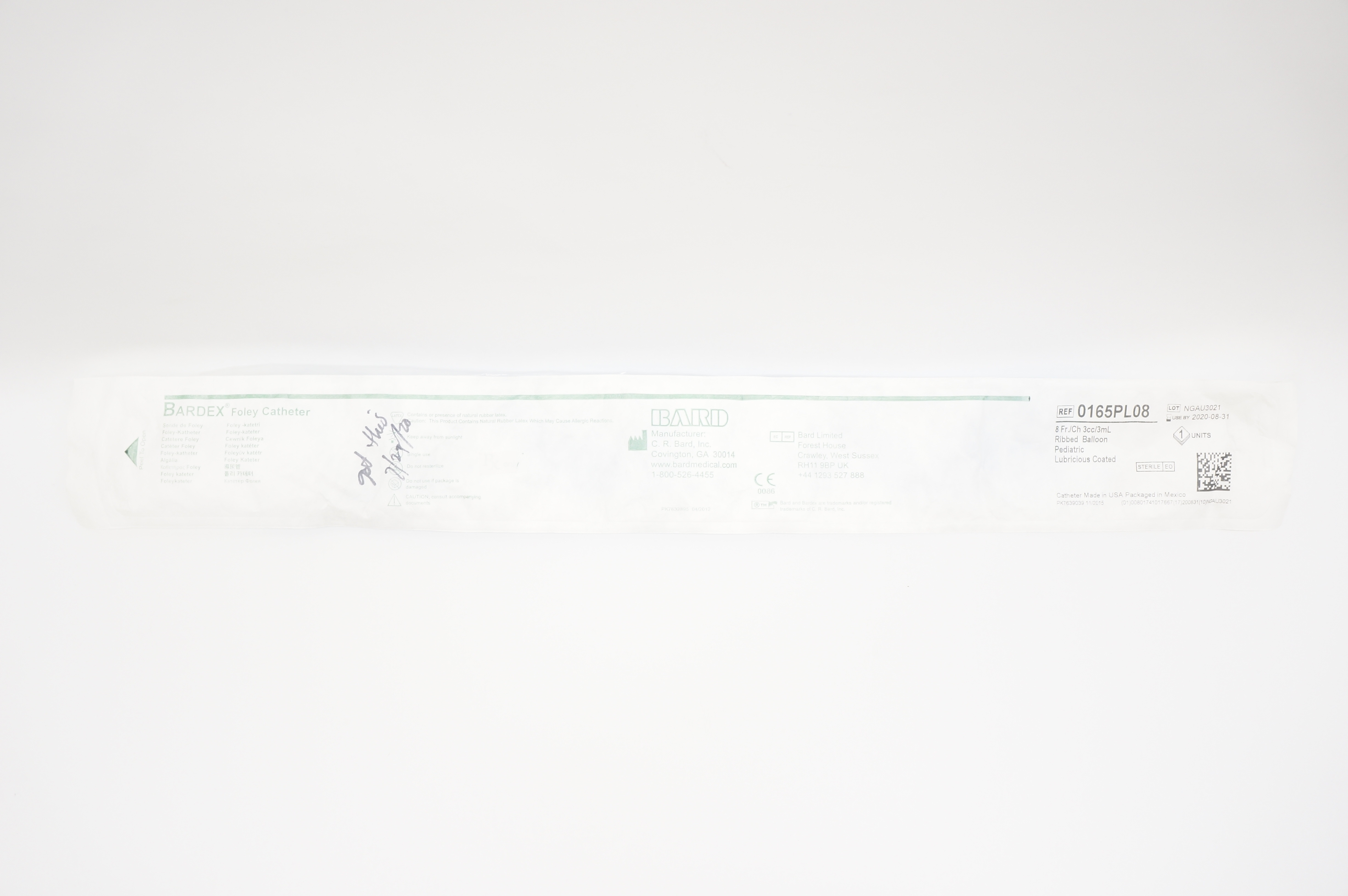 Bard 0165PL08 Bardex Foley Cath Ribbed Balloon Pediatric 8Fr./Ch 3cc/3mL (x)
