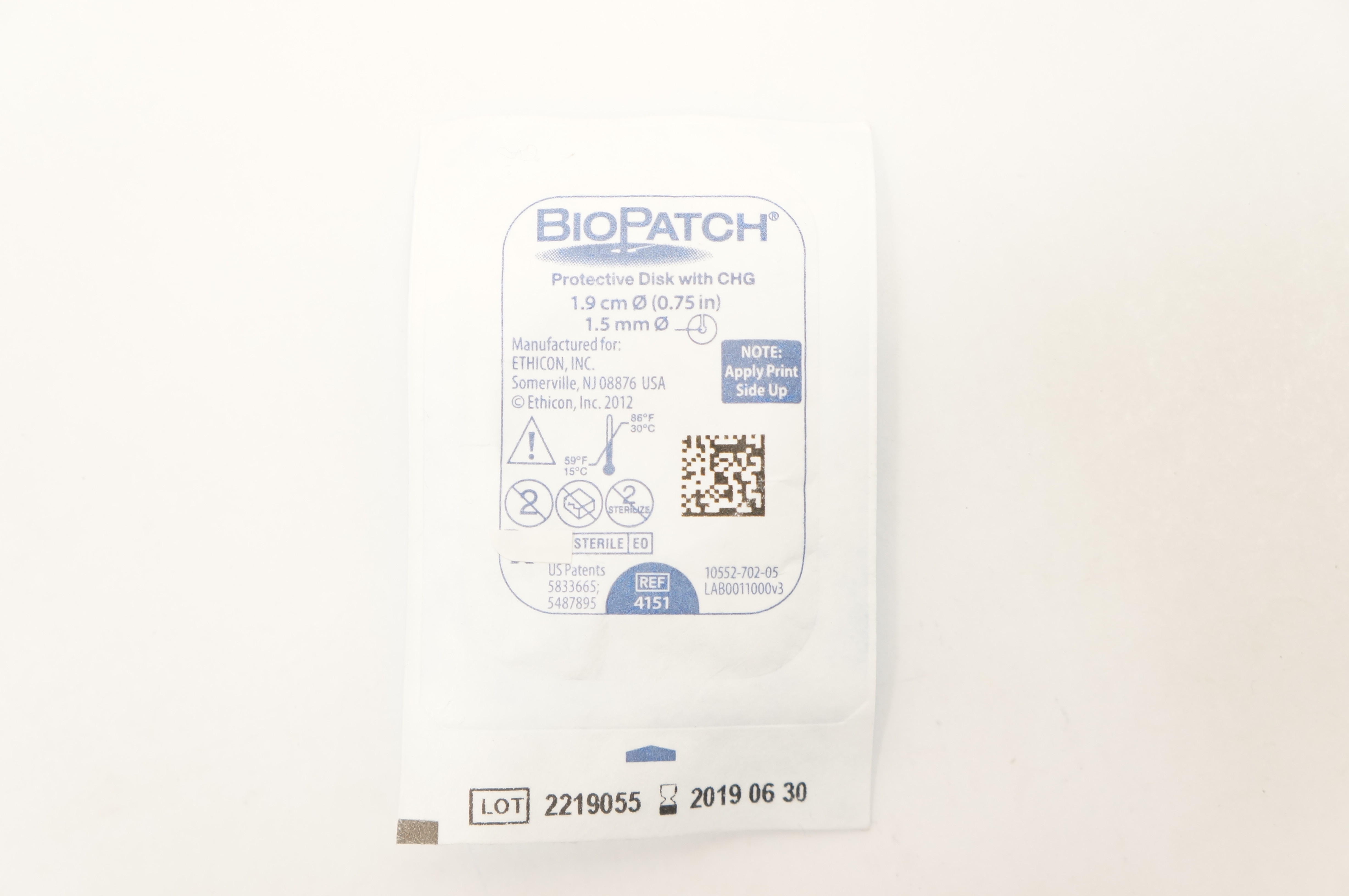 Ethicon 4151 BioPatch Protective Disk with CHG 0.75 inch x 1.5 mm (x)