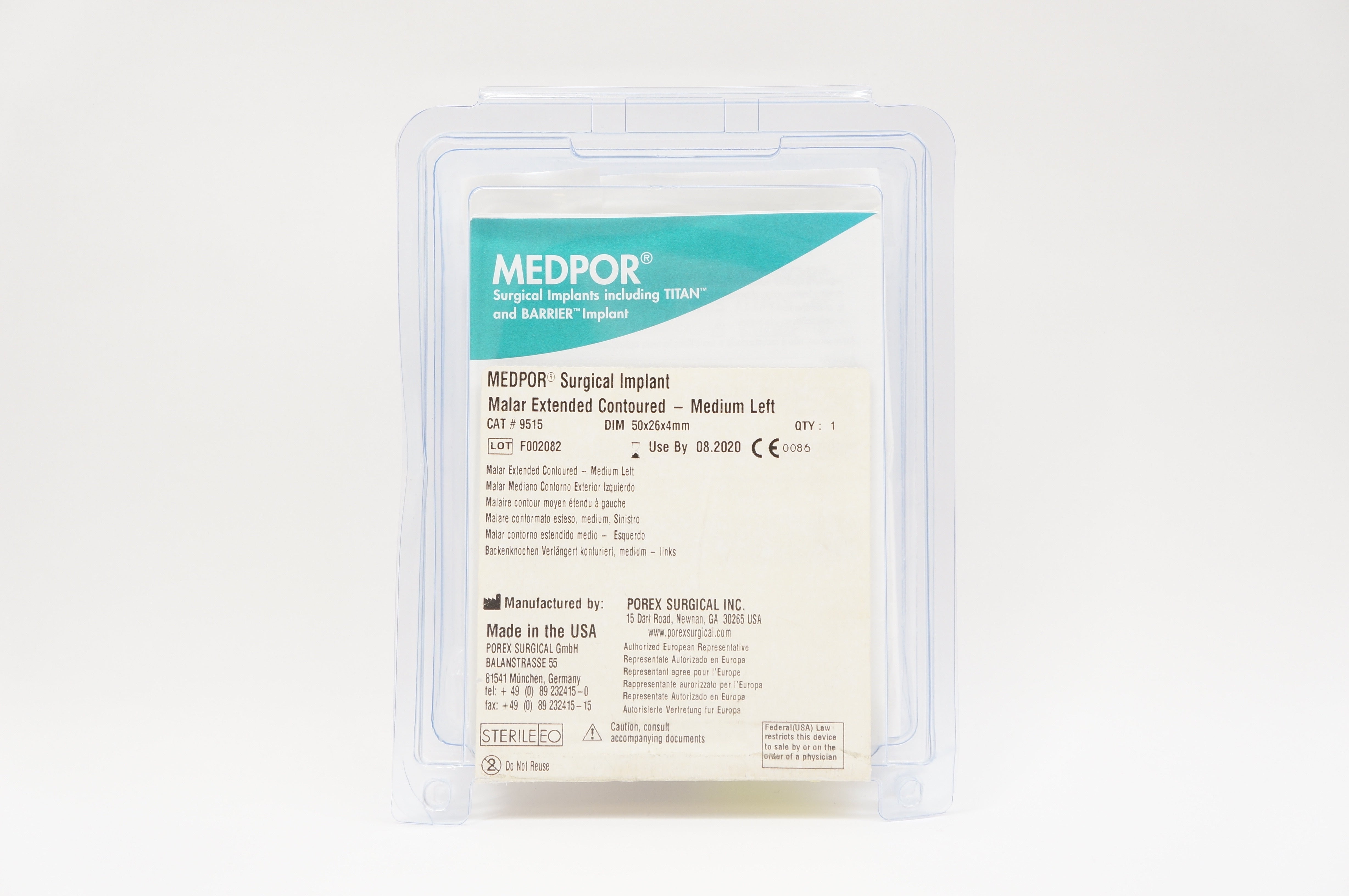 Porex 9515 MEDPOR Surgical Implant Malar - Medium Left, 50 x 26 x 4mm (x)
