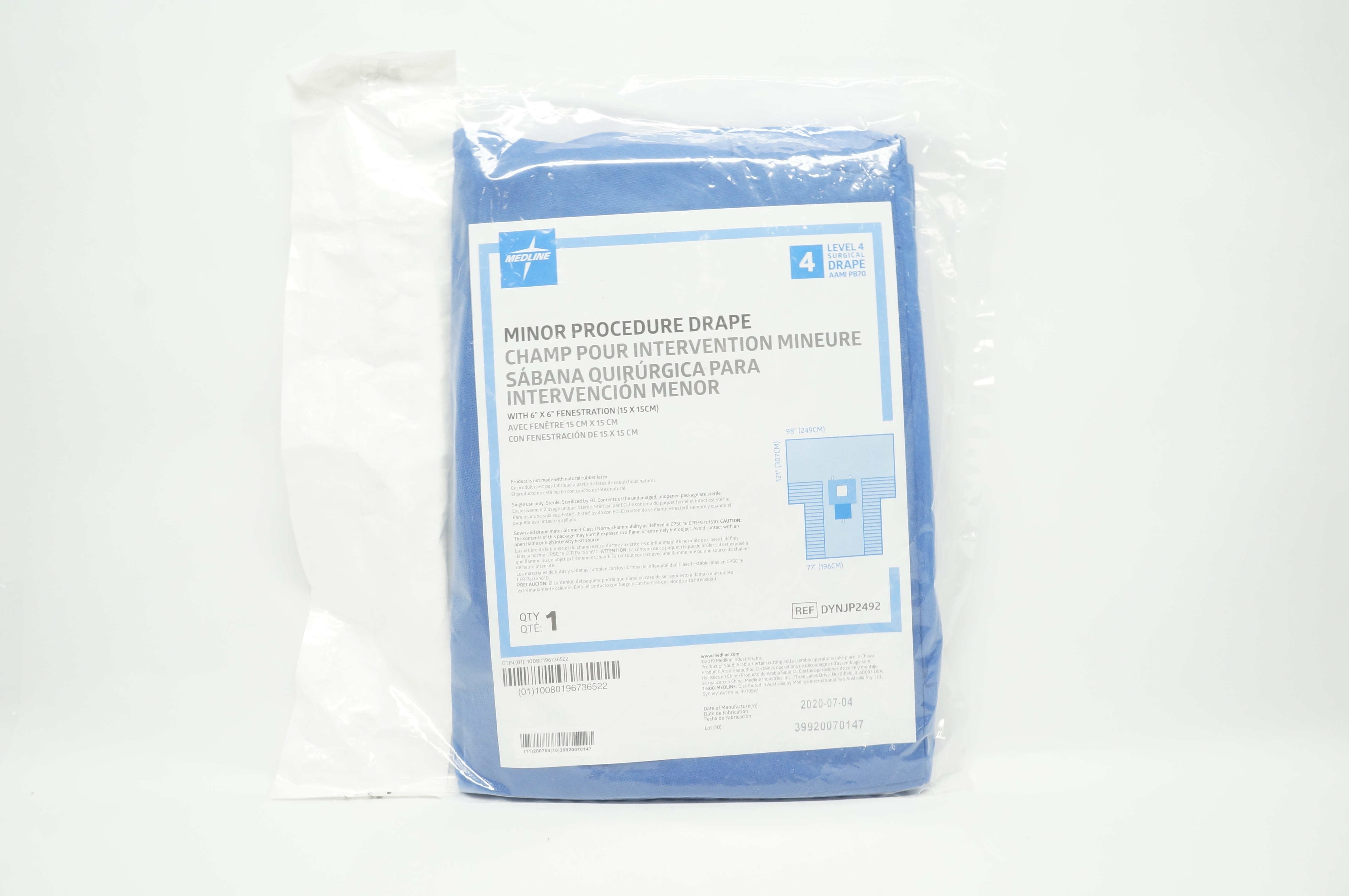 Medline DYNJP2492 Minor Procedure Drape 77inch x 98inch