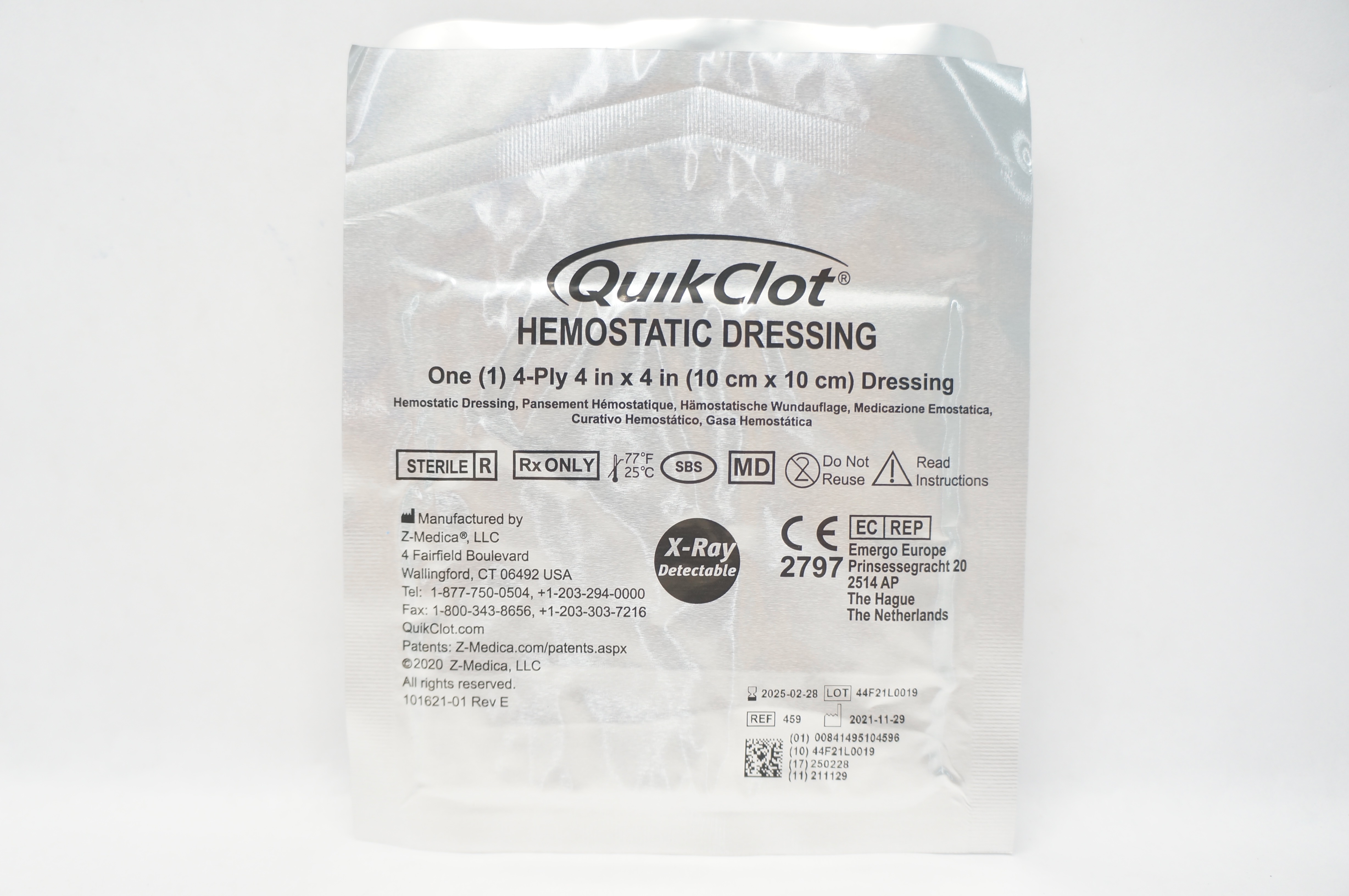 Z-Medica 459 QuikClot Hemostatic Dressing 4-Ply 4 x 4inch