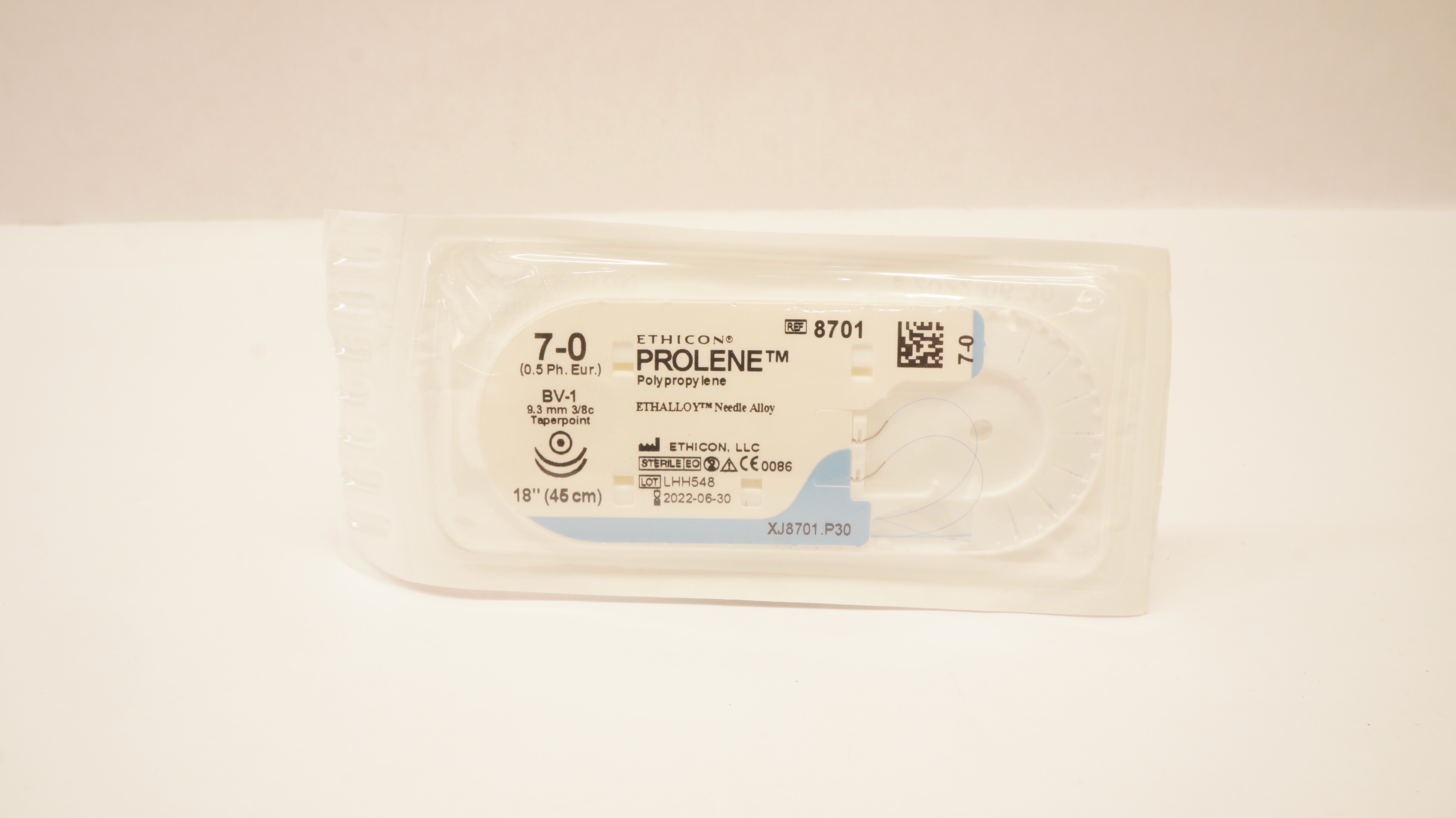 Ethicon 8701 7-0 PROLENE, BV-1,Blue Monofilament 9.3mm 3/8c Taper, 18inch (x)