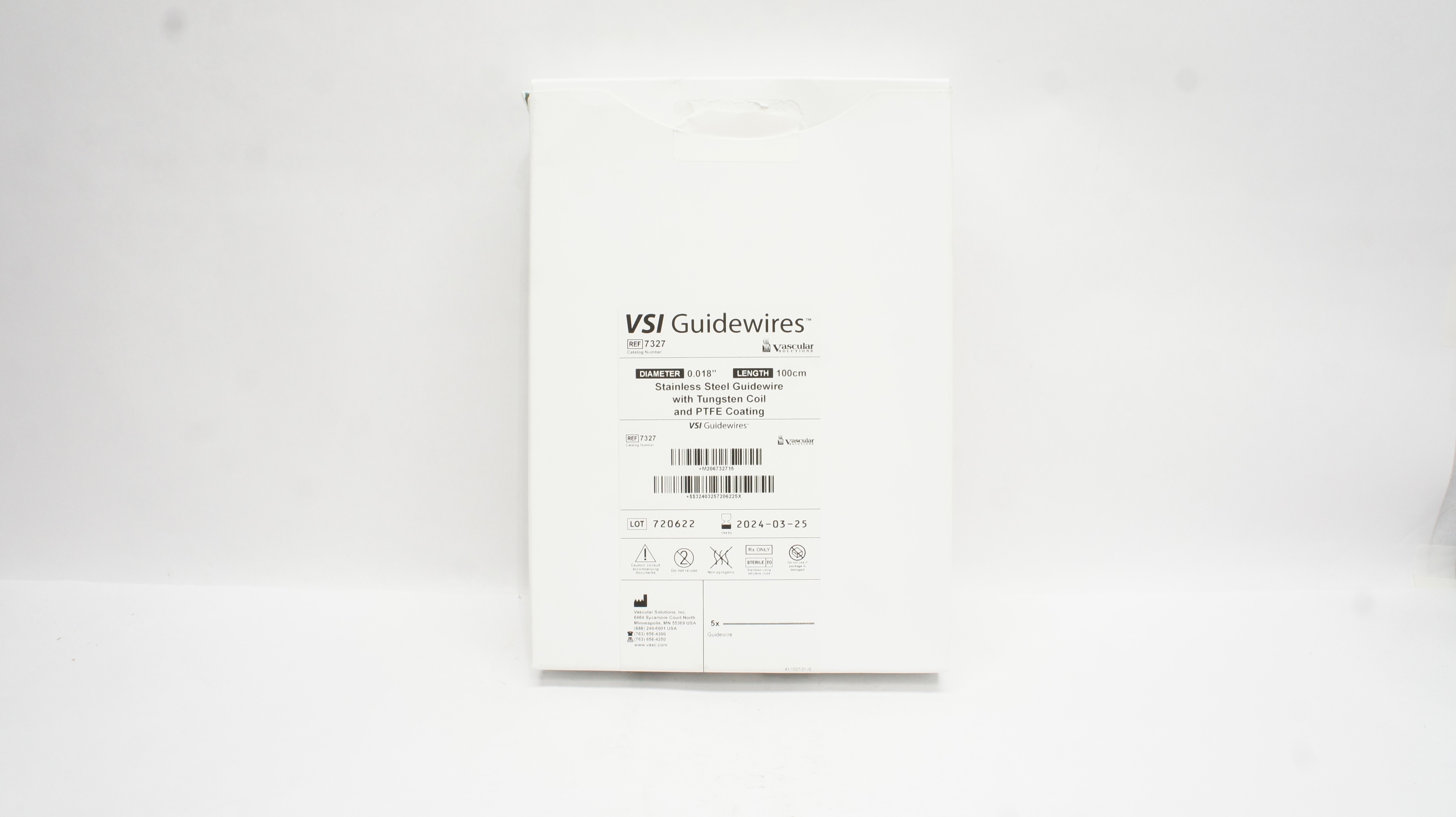 VSI 7327 Guidwire W/Tungsten Coil & PTFE Coating 0.018In x 100cm - Box of 5