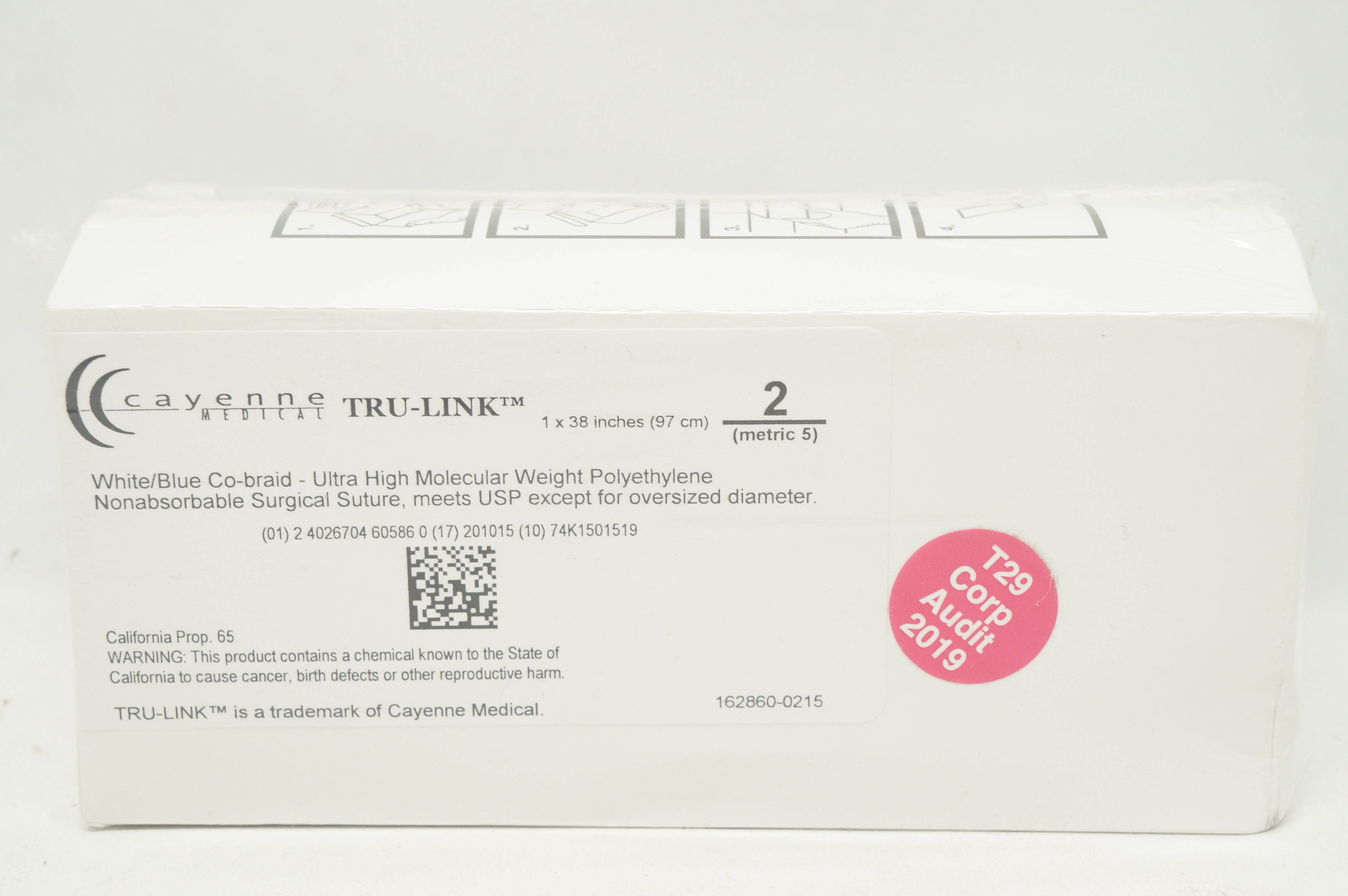 Teleflex CM-0202 Cayenne Tru-Link White/Blue Co-Braid Surgical Suture-Boxof12(x)
