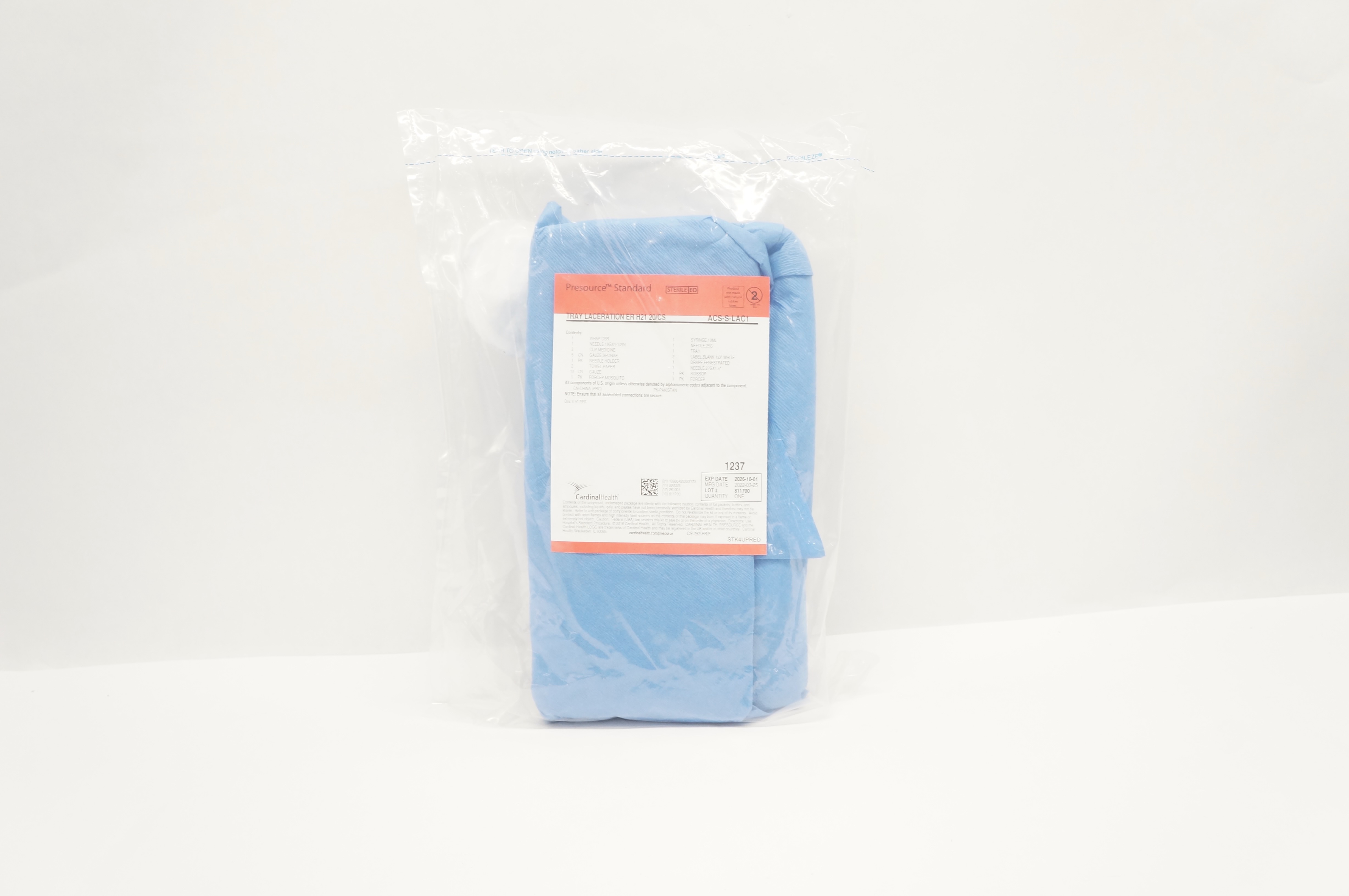 Cardinal Health ACS-S-LAC1 Presource Standard Tray Laceration ER H21 20/CS