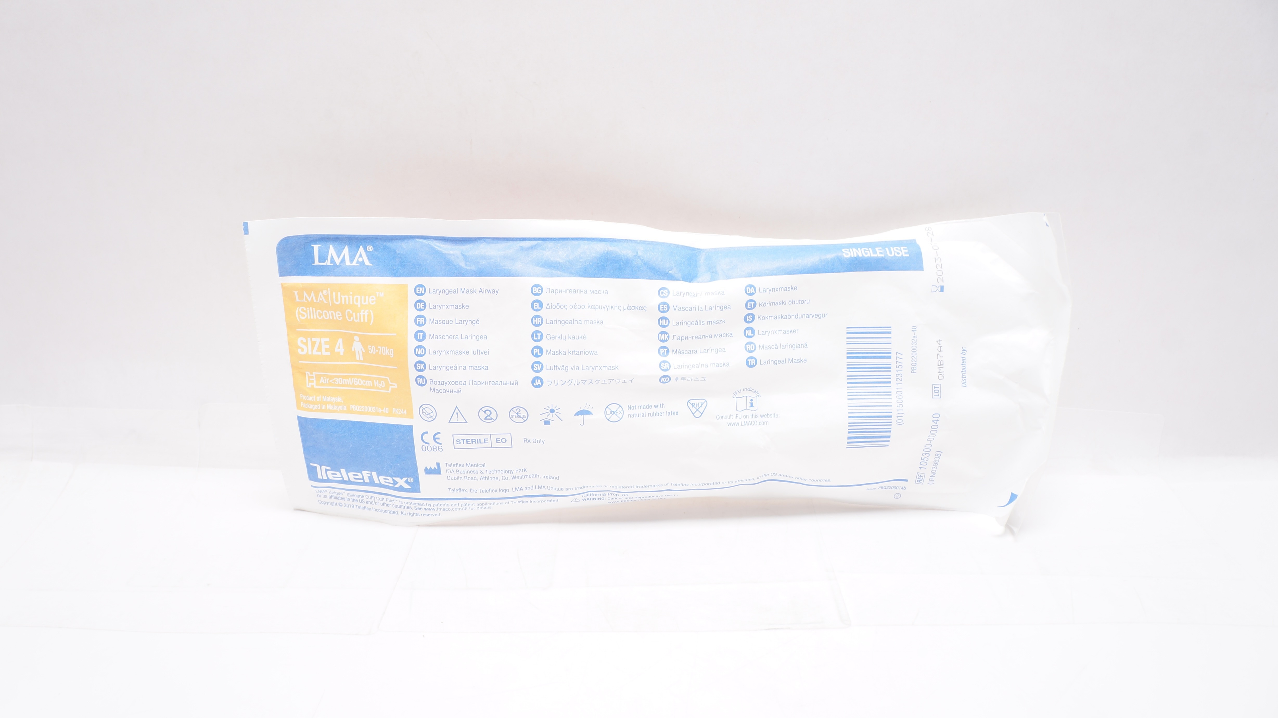 Teleflex 105300-000040 Laryngeal Mask Airway, Size 4 50-70kg <30ml/60cm H2O (x)