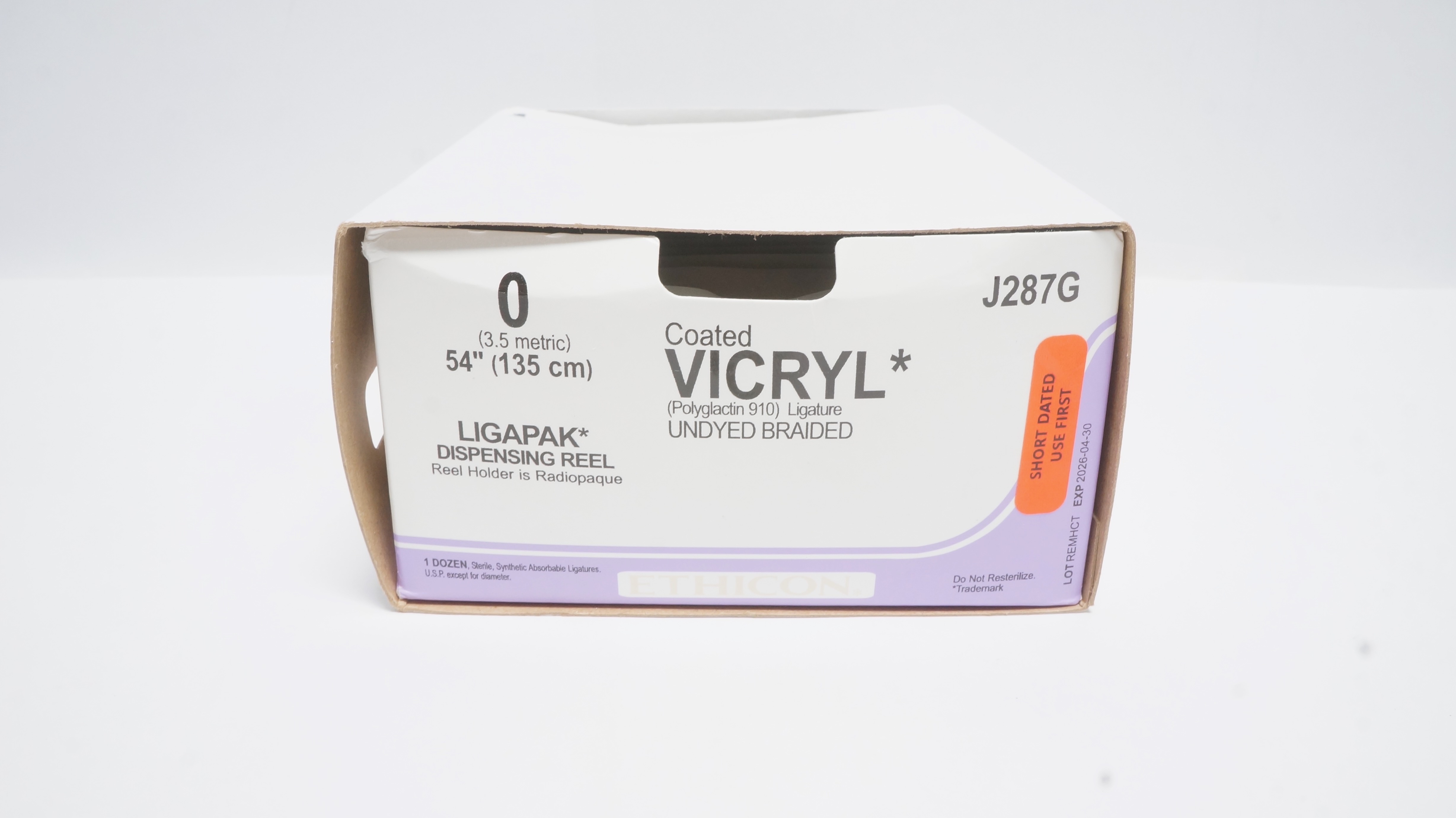 Ethicon J287G 0 Coated Vicryl  Ligapak Dispensing Reel 54In (x) - Box of 9