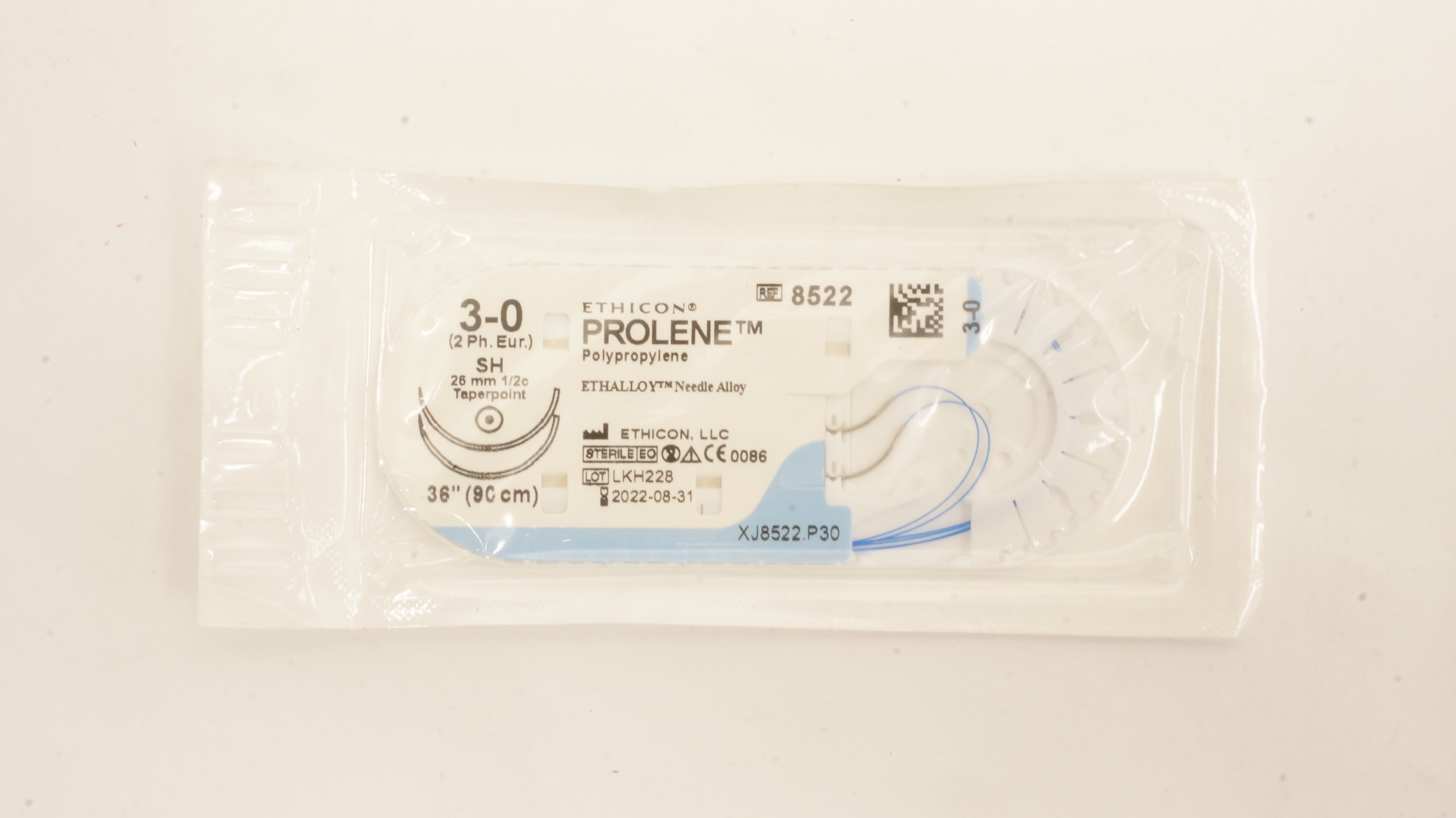 Ethicon 8522 3-0 PROLENE Polypropylene Stre SH, 26mm 1/2c Taperpoint, 36inch