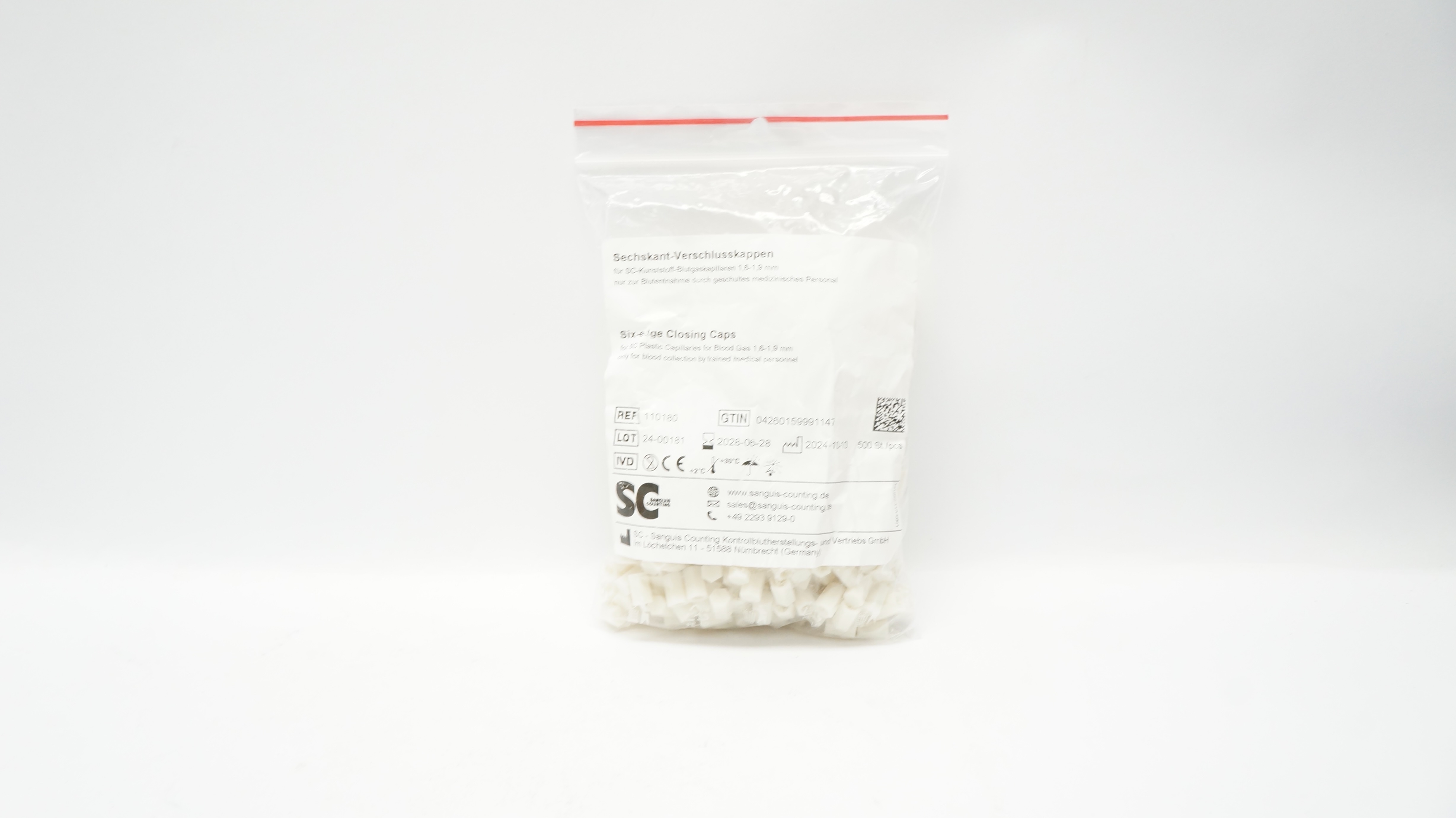SC Sanguis Counting 110180 Six-edge Closing Caps - Pack of 500