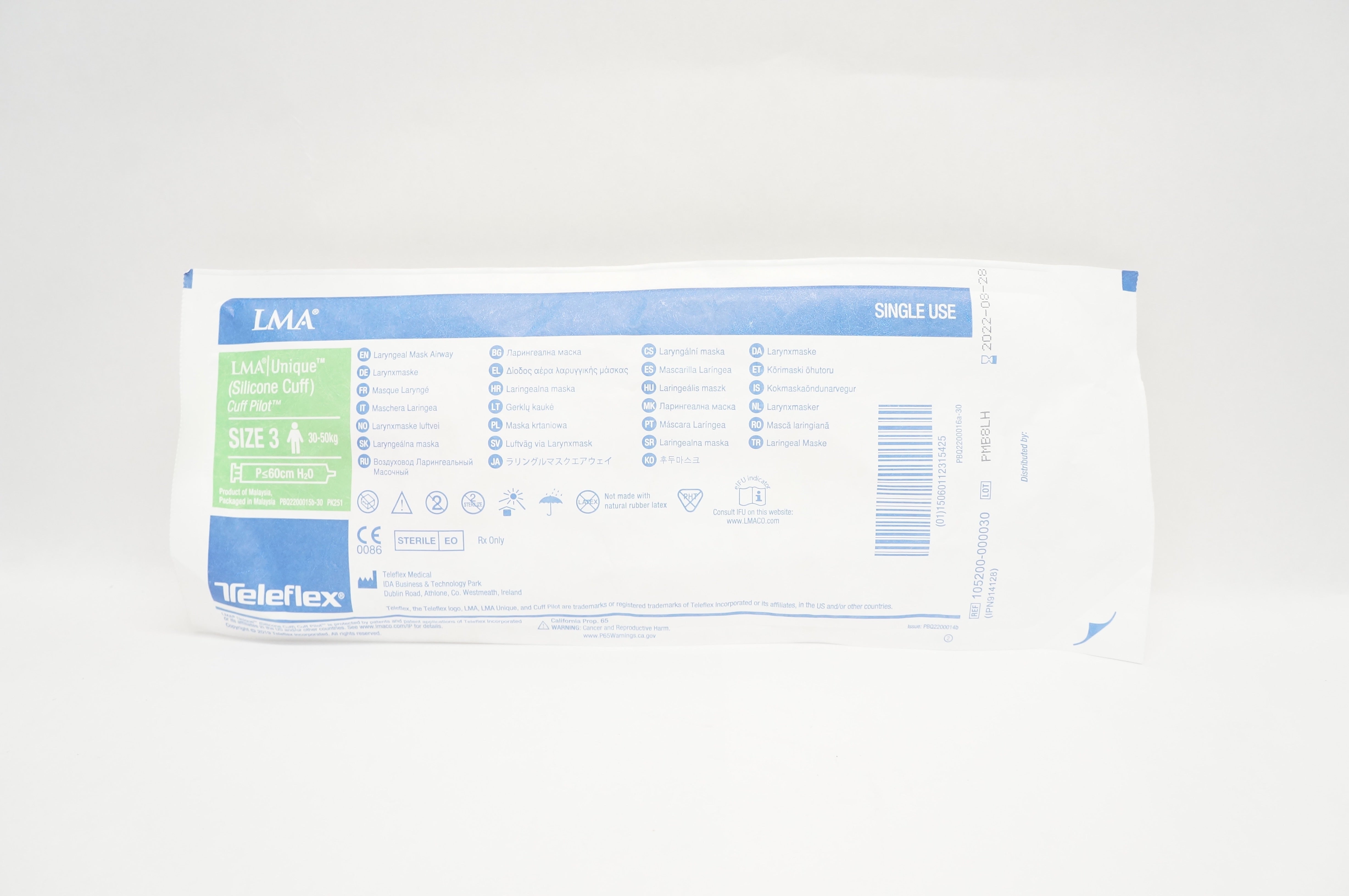 Teleflex 105200-000030 Laryngeal Mask Airway Size 3, 30-50kg (x)