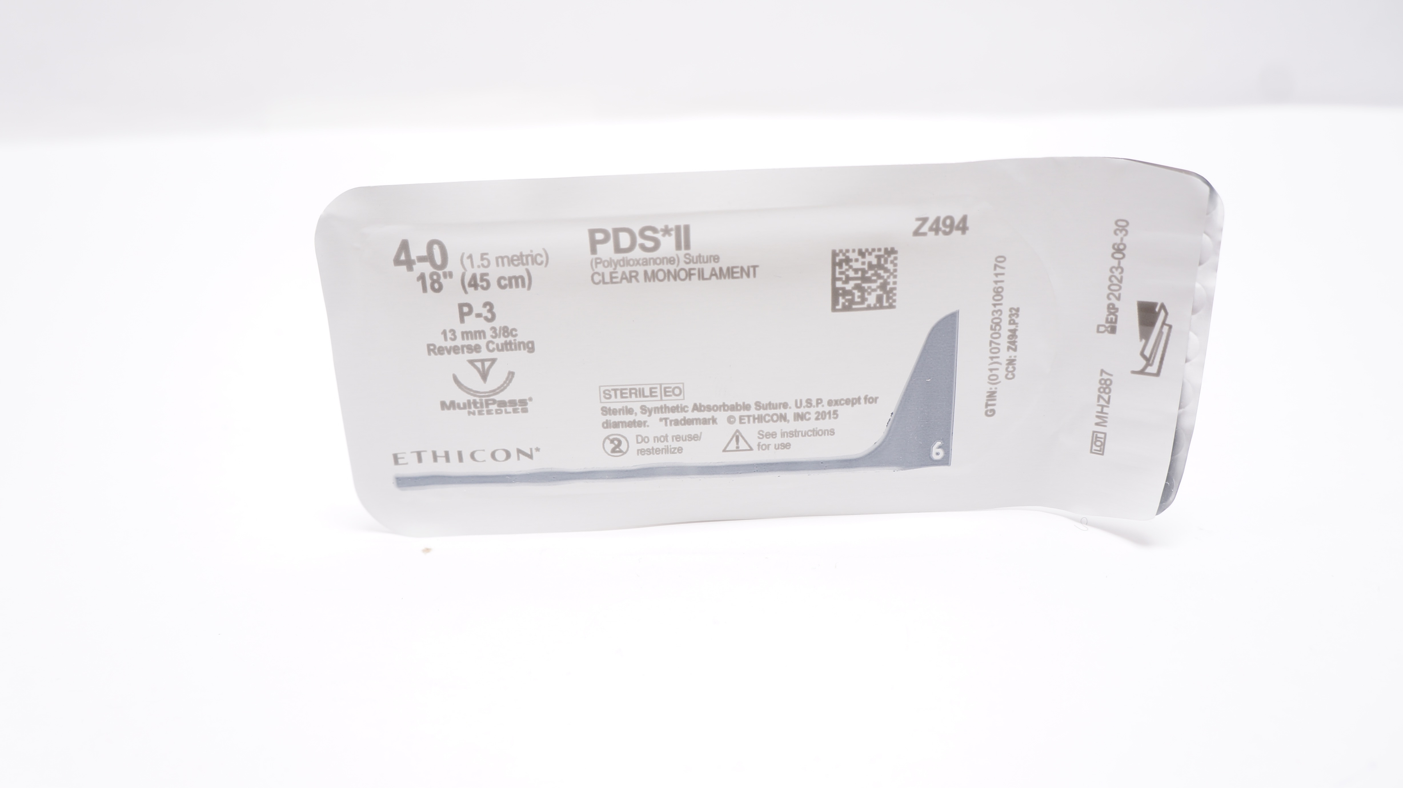 Ethicon Z494 4-0 PDS II, P-3, 13mm 3/8c Reverse Cutting, 18inch (x)