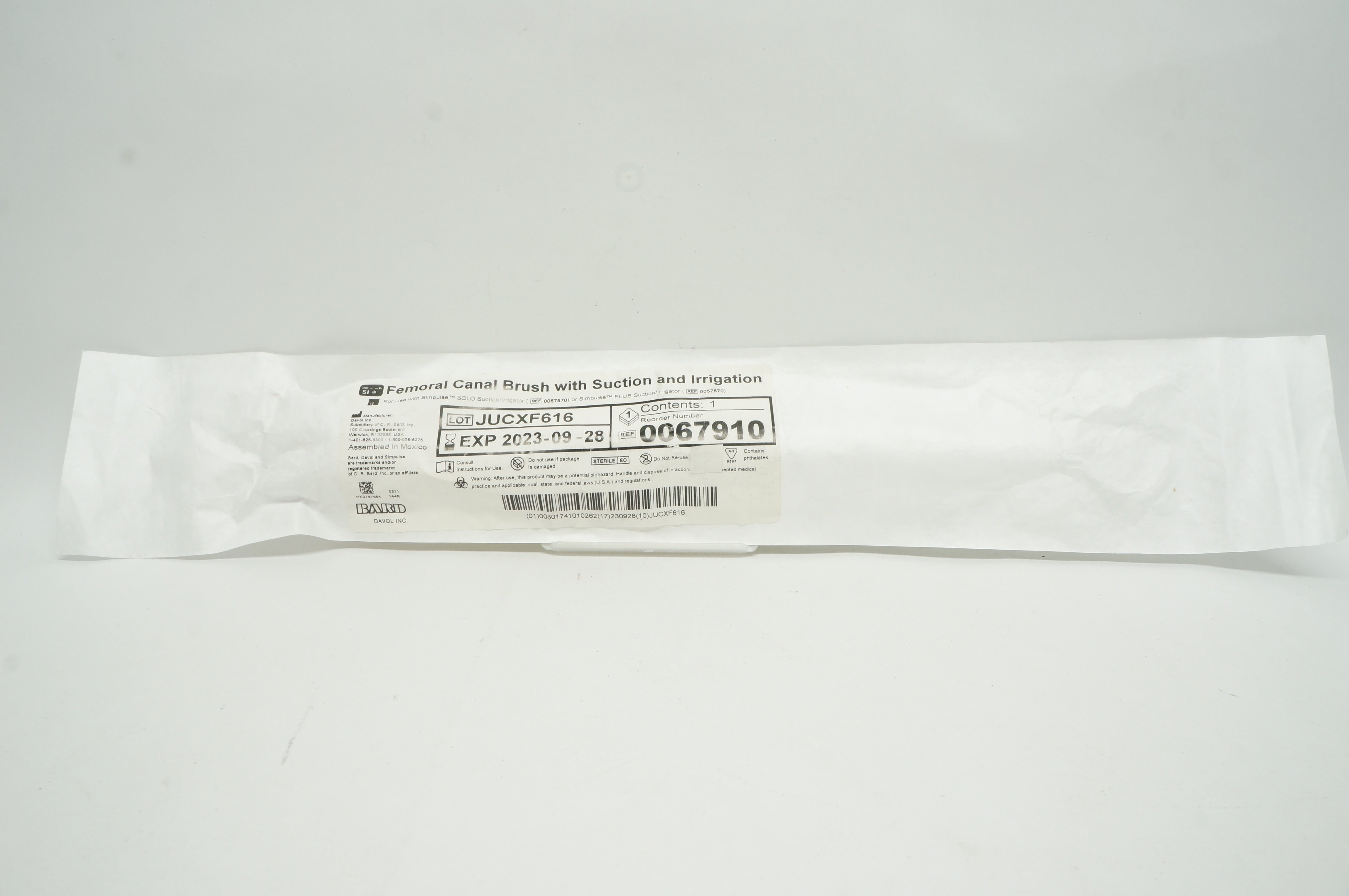 Bard 0067910 Davol Femoral Canal Brush with Suction and Irrigation
