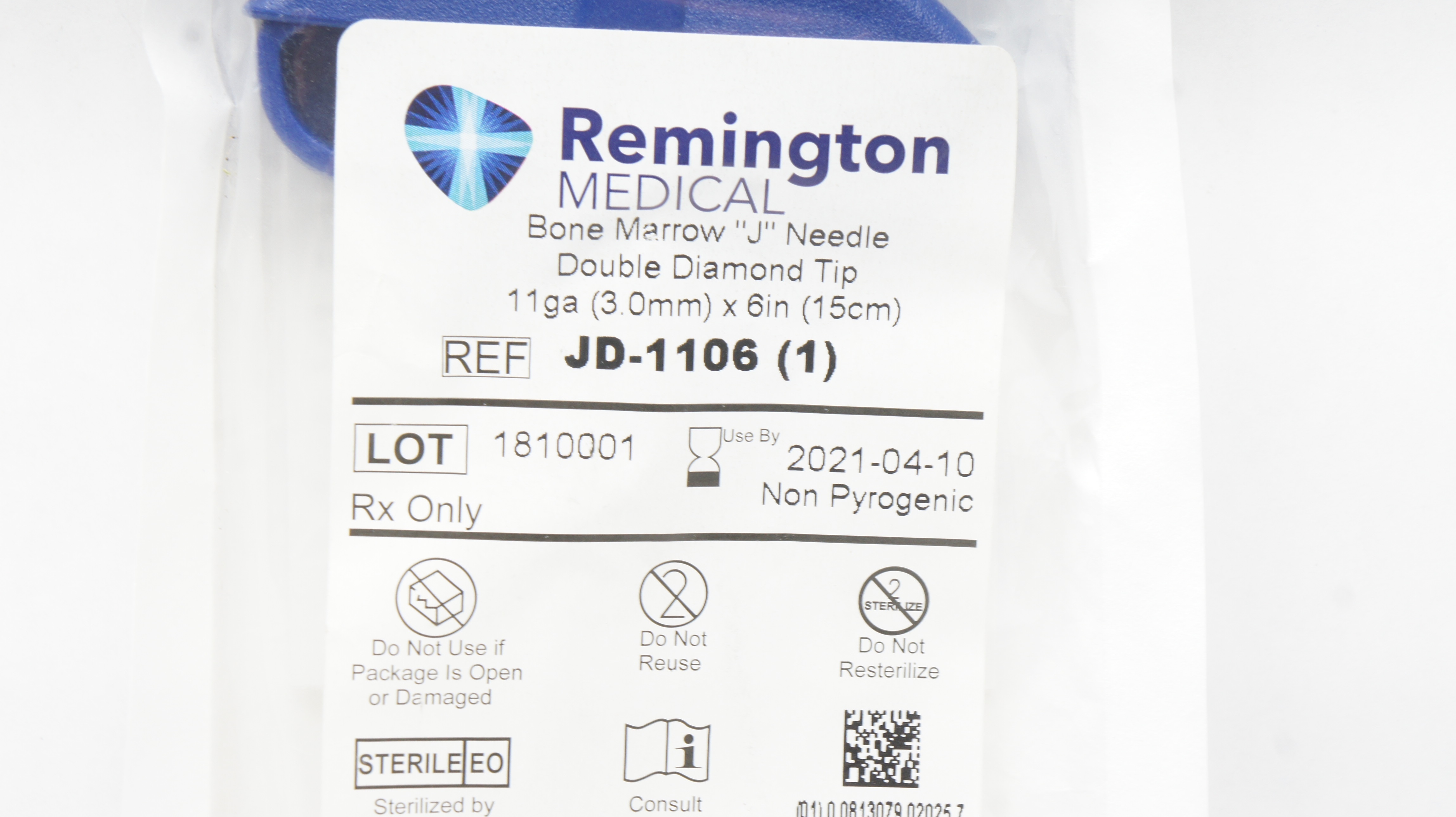 Remington Medical JD-1106 Bone Marrow "J" Ndle 11ga x 6inch (x)