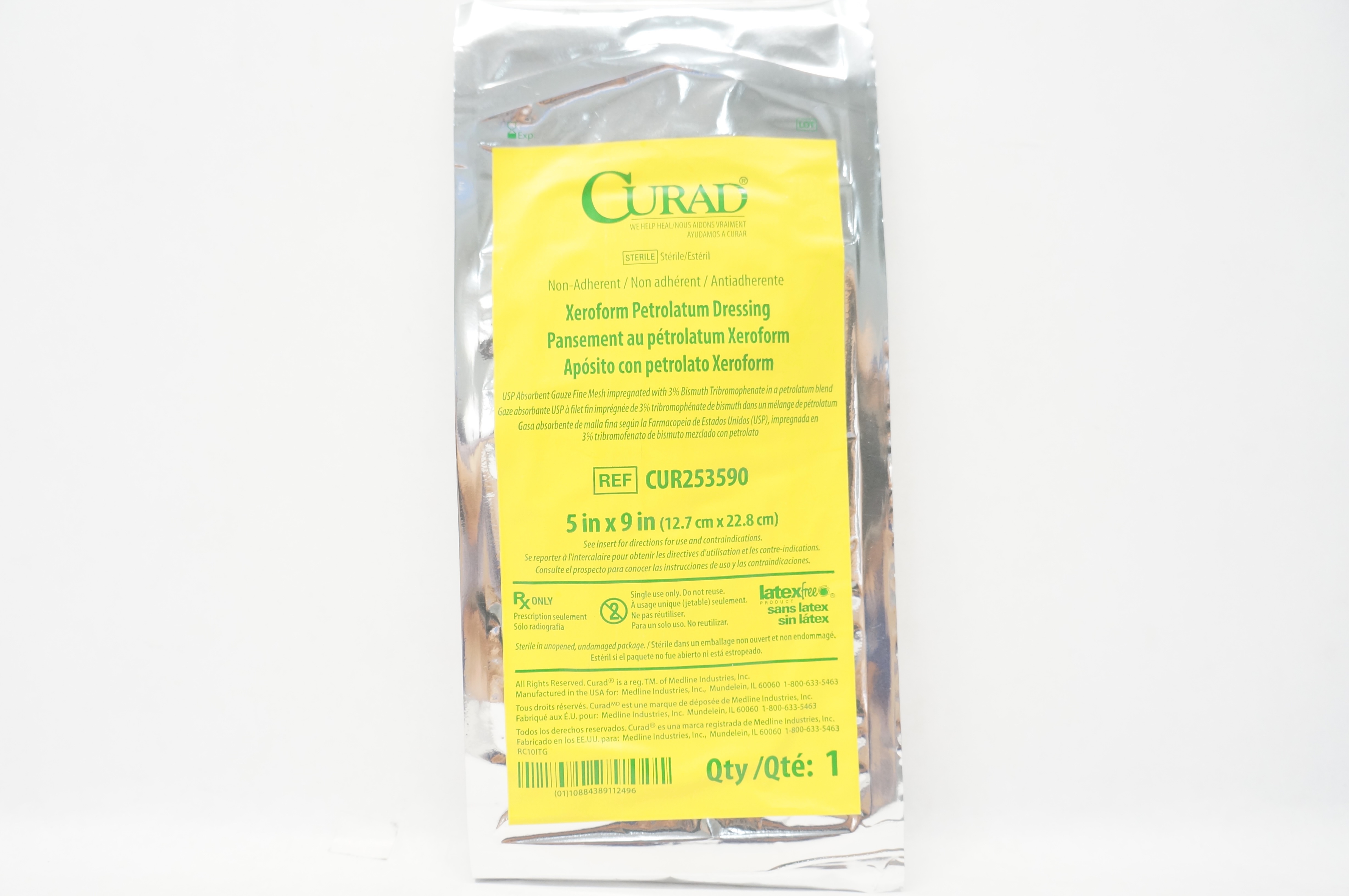 Medline CUR253590 Curad Xeroform Petrolatum Dressing 5 inch x 9 inch (x)
