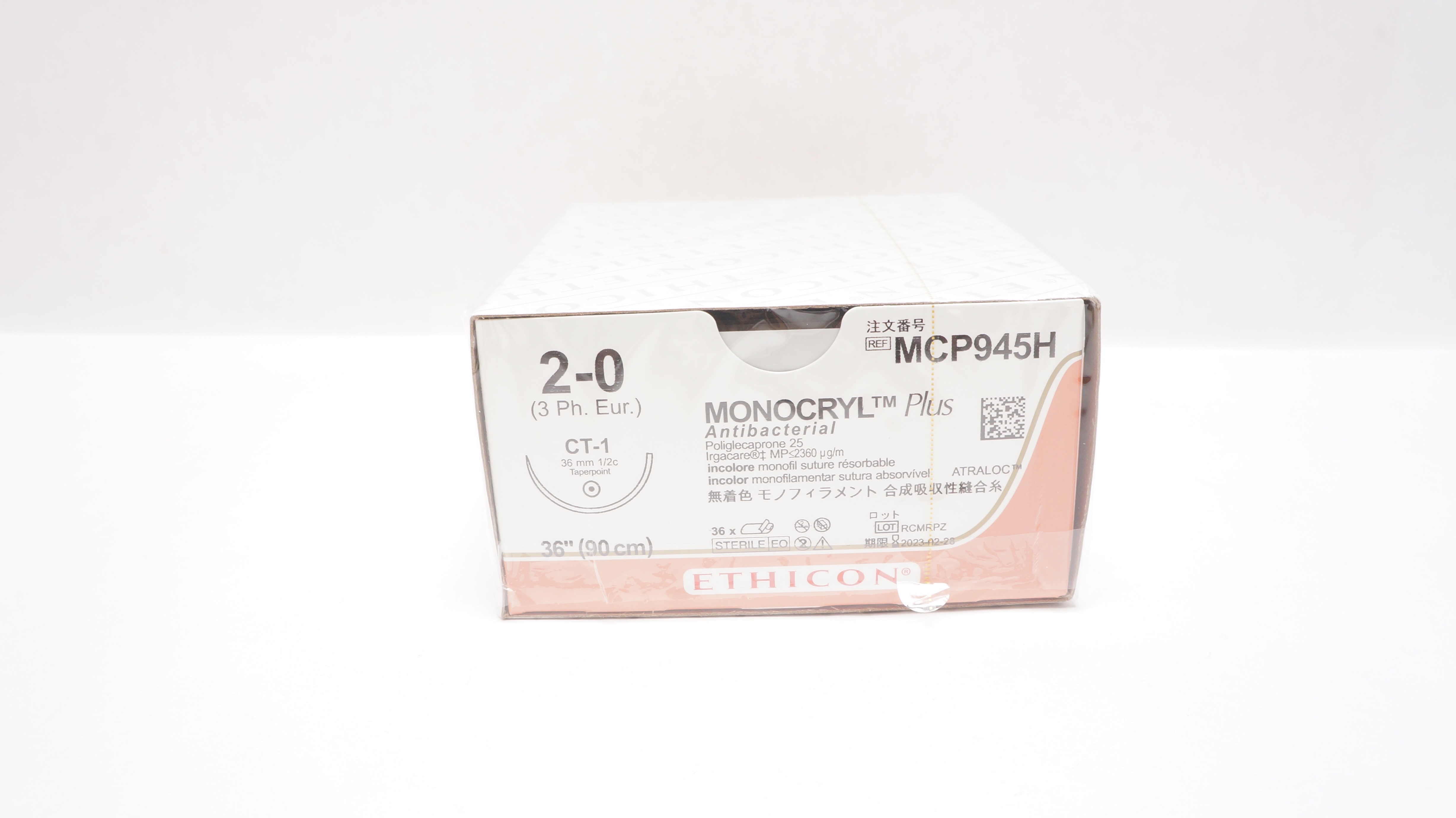 Ethicon MCP945H 2-0 Monocryl Stre CT-1 36mm 1/2c Taperpoint 36inch(x) -Box of 36