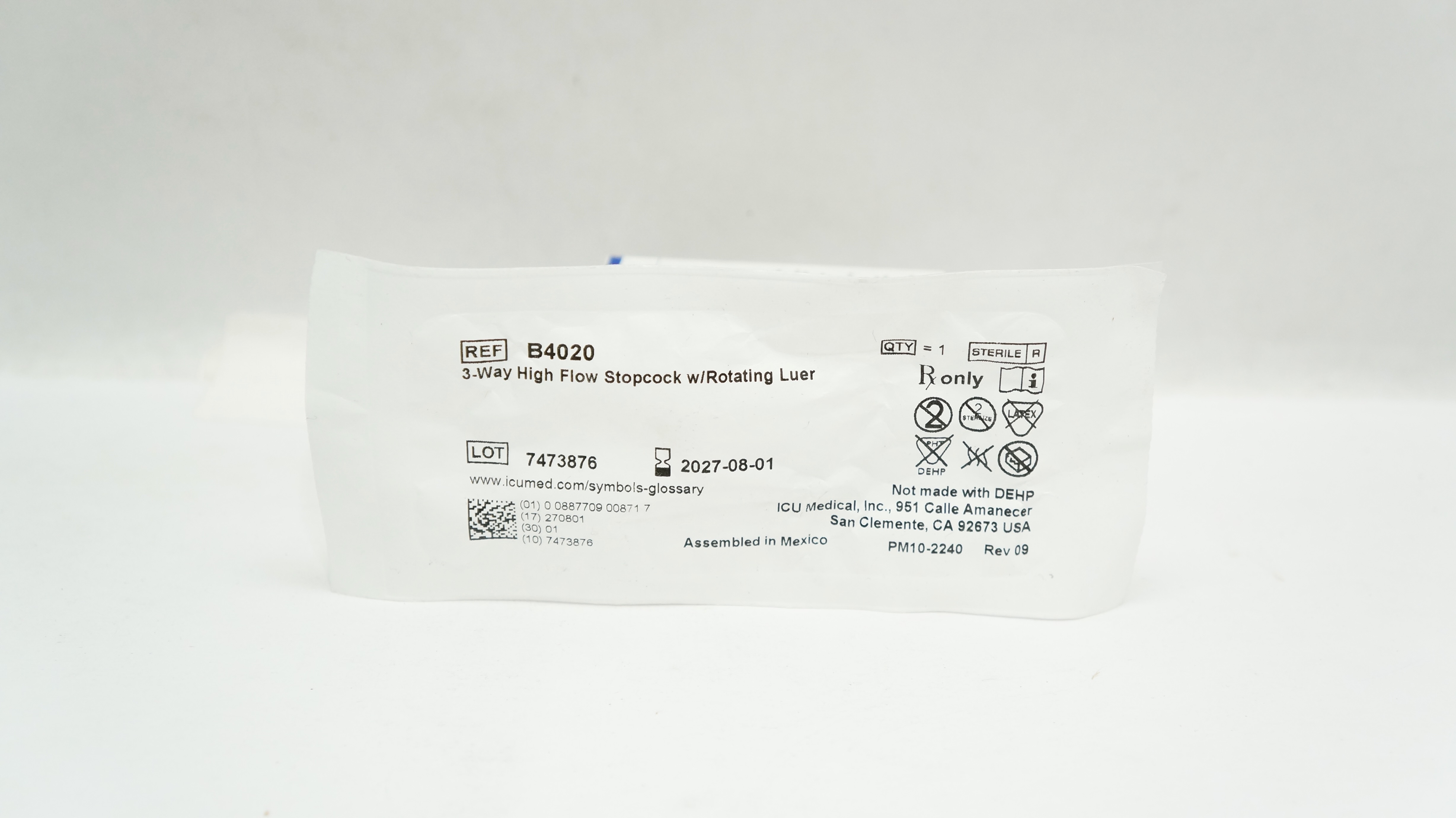 ICU Medical B4020 3-Way High Flow Stopcock w/Rotating Luer
