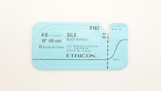 Ethicon A183 4-0 Silk Black Braided Surgical Stre, 18 inch 12Strands Per Packet