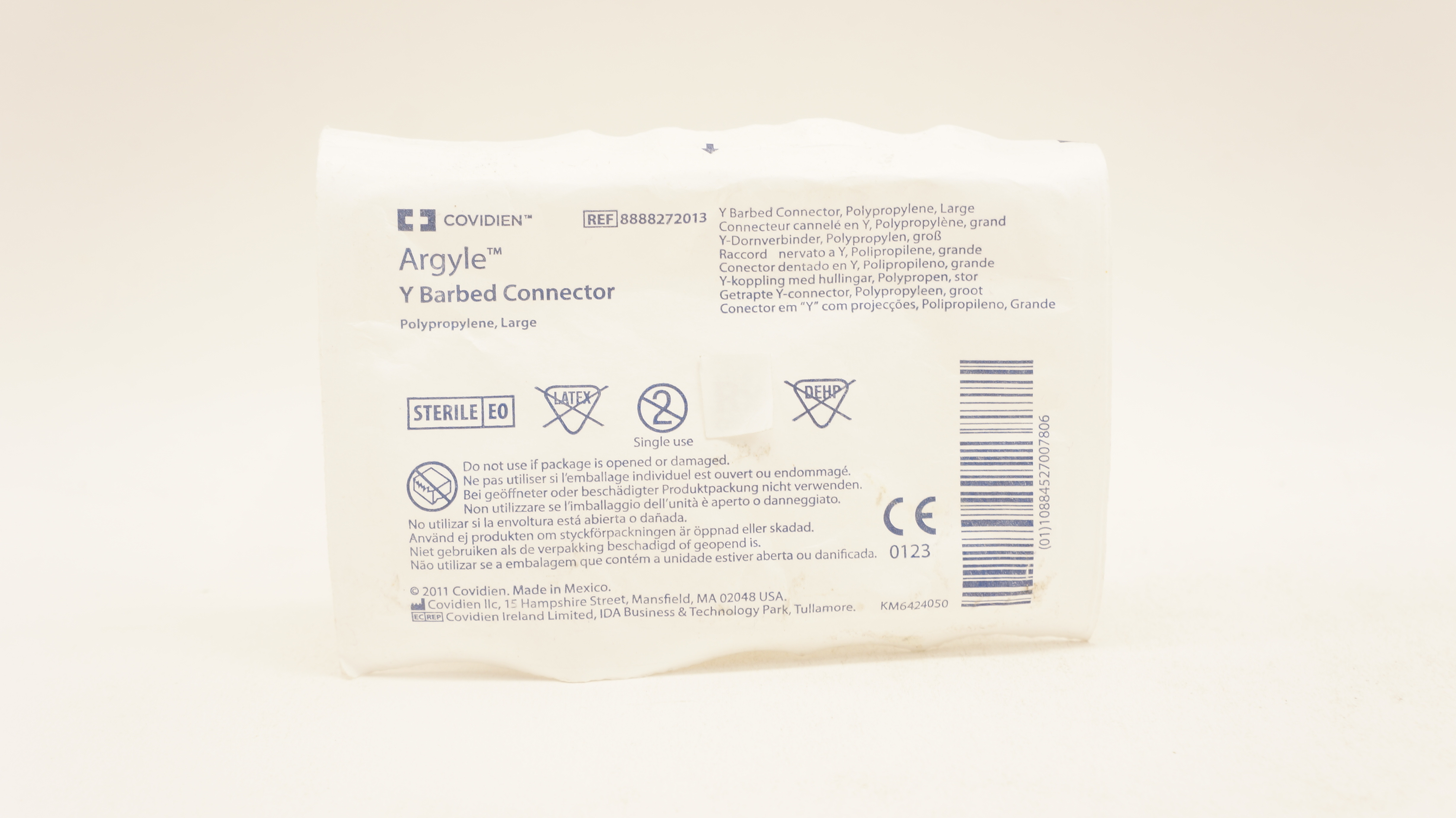 Covidien 8888272013 Argyle Y Barbed Connector Polypropylene Large