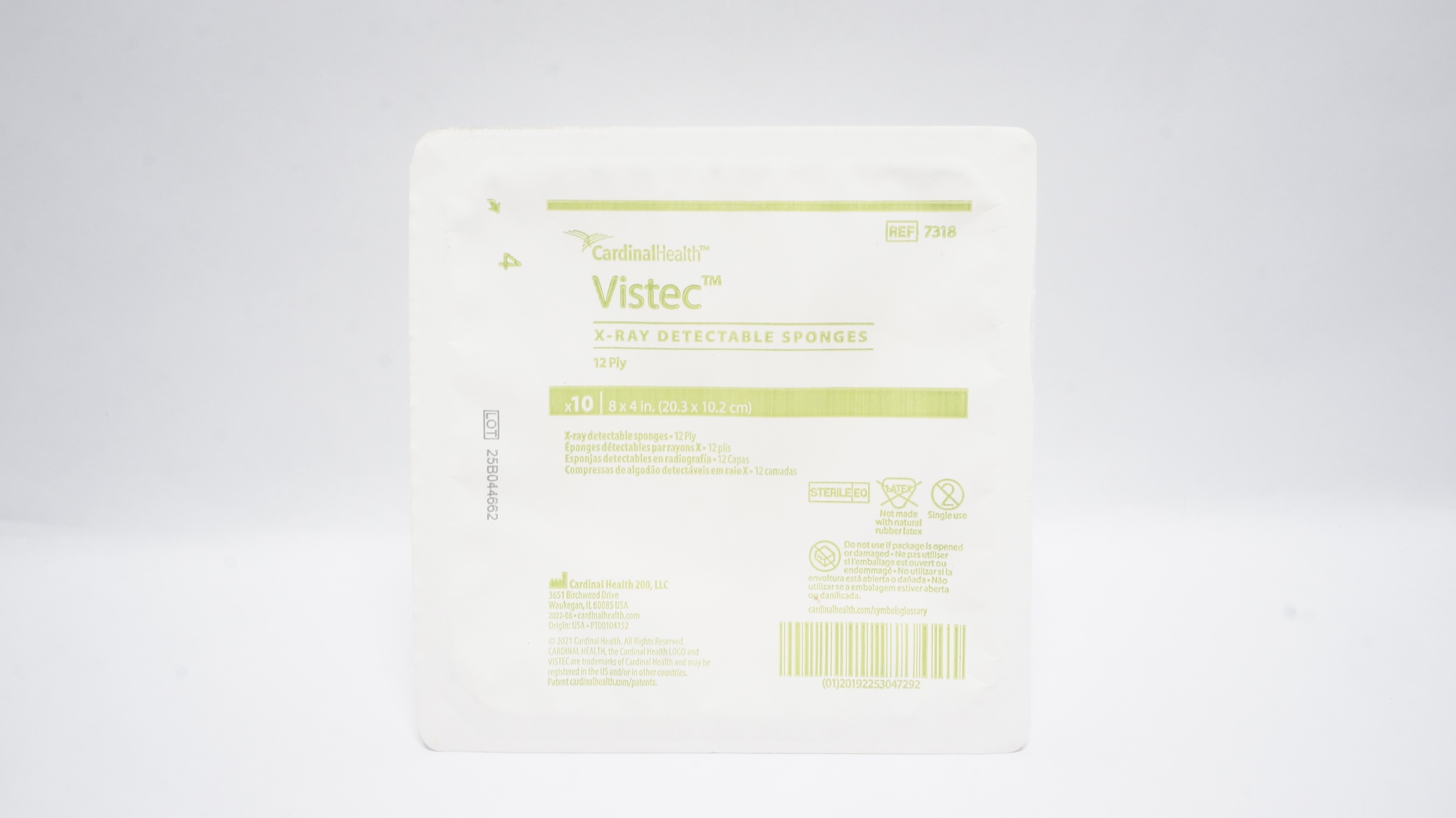 Cardinal Health 7318 Vistec X-Ray Detectable Sponges 8 x 4In,12-Ply - Pack of 10
