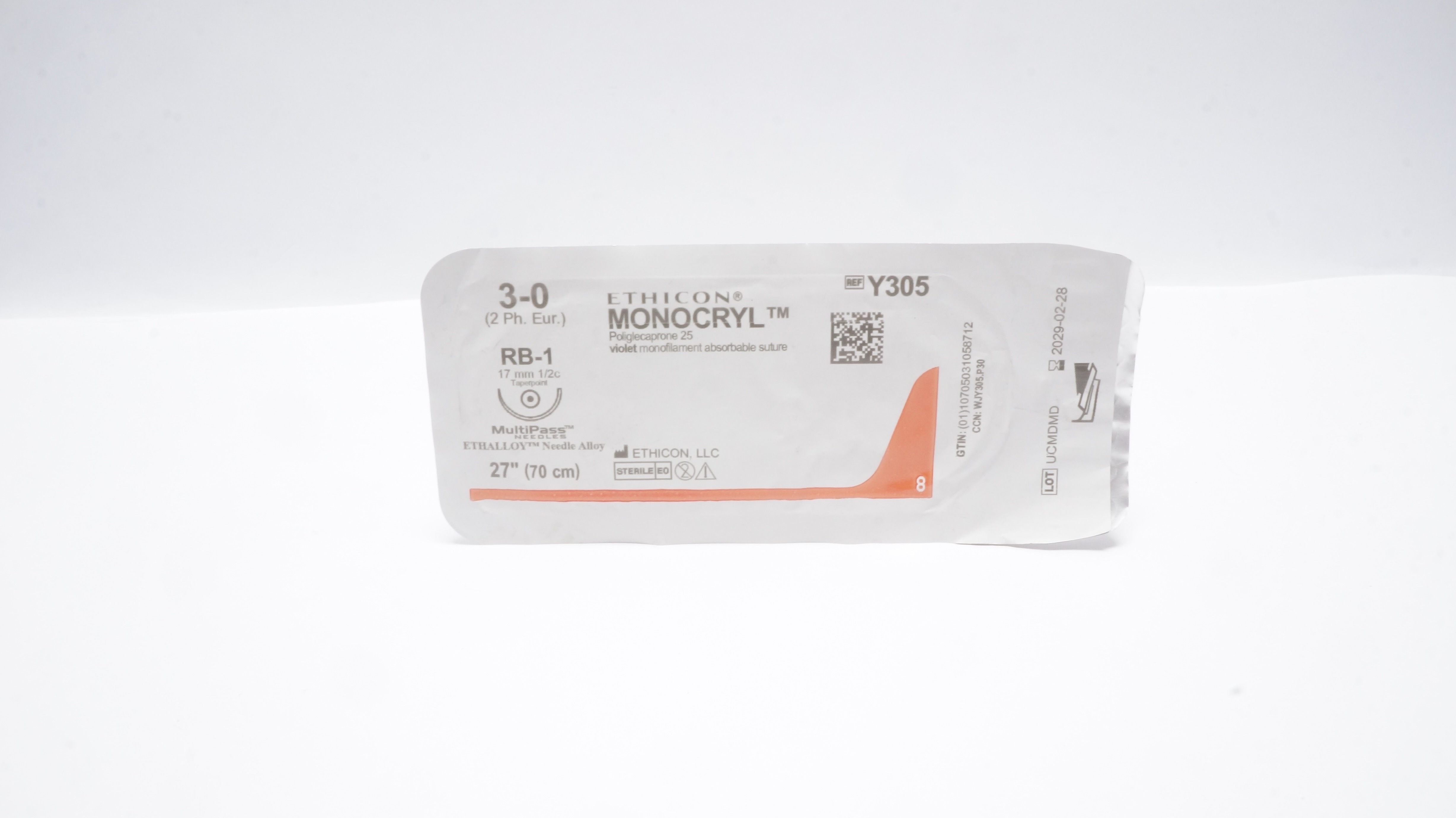Ethicon Y305 3-0 MONOCRYL Poliglecaprone25 Stre RB-1 17mm 1/2c Taperpoint 27inch