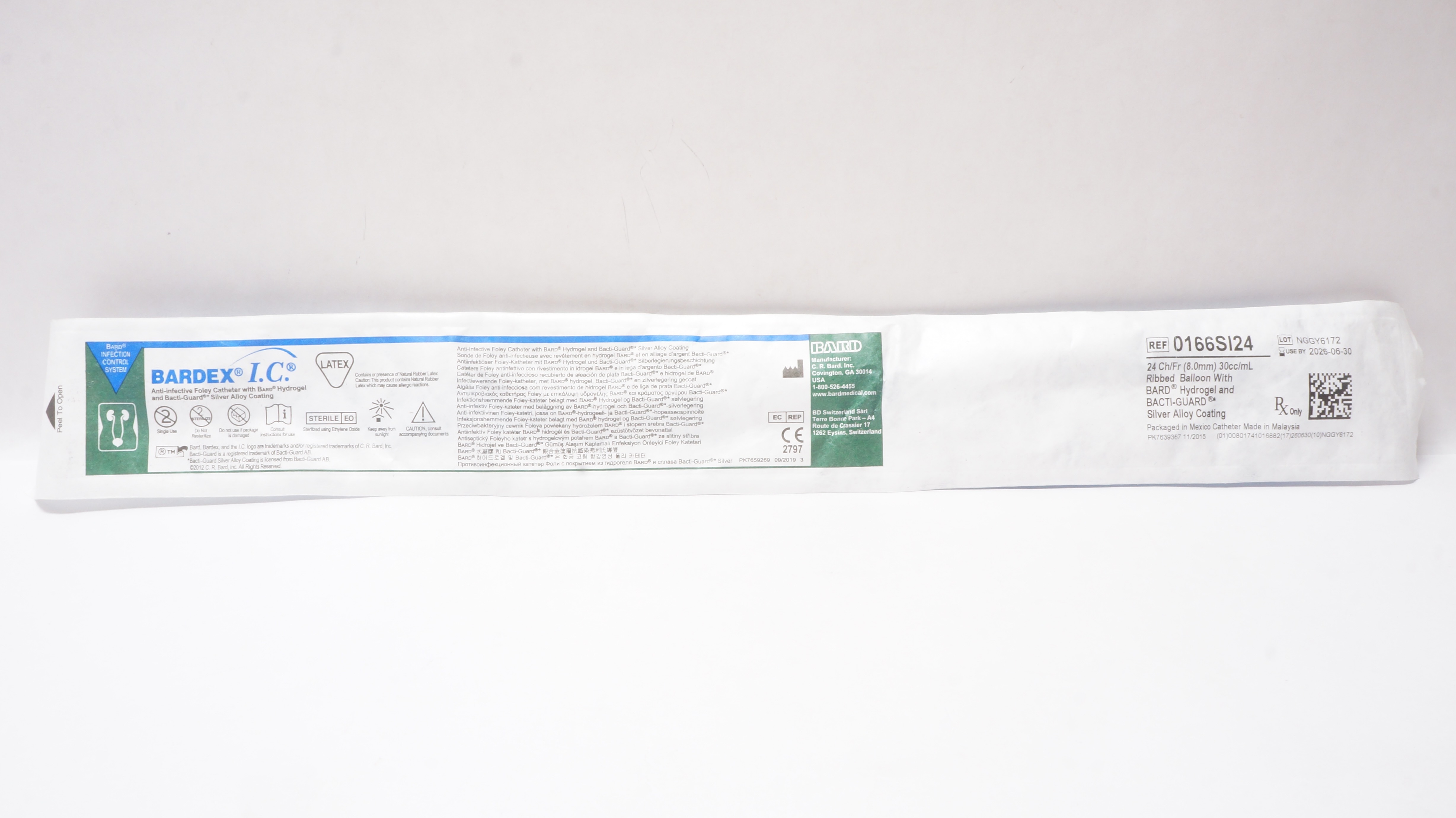 Bard 0166SI24 Bardex I.C. Anti-Infective Foley Cath. 24Ch/Fr x 30cc/mL
