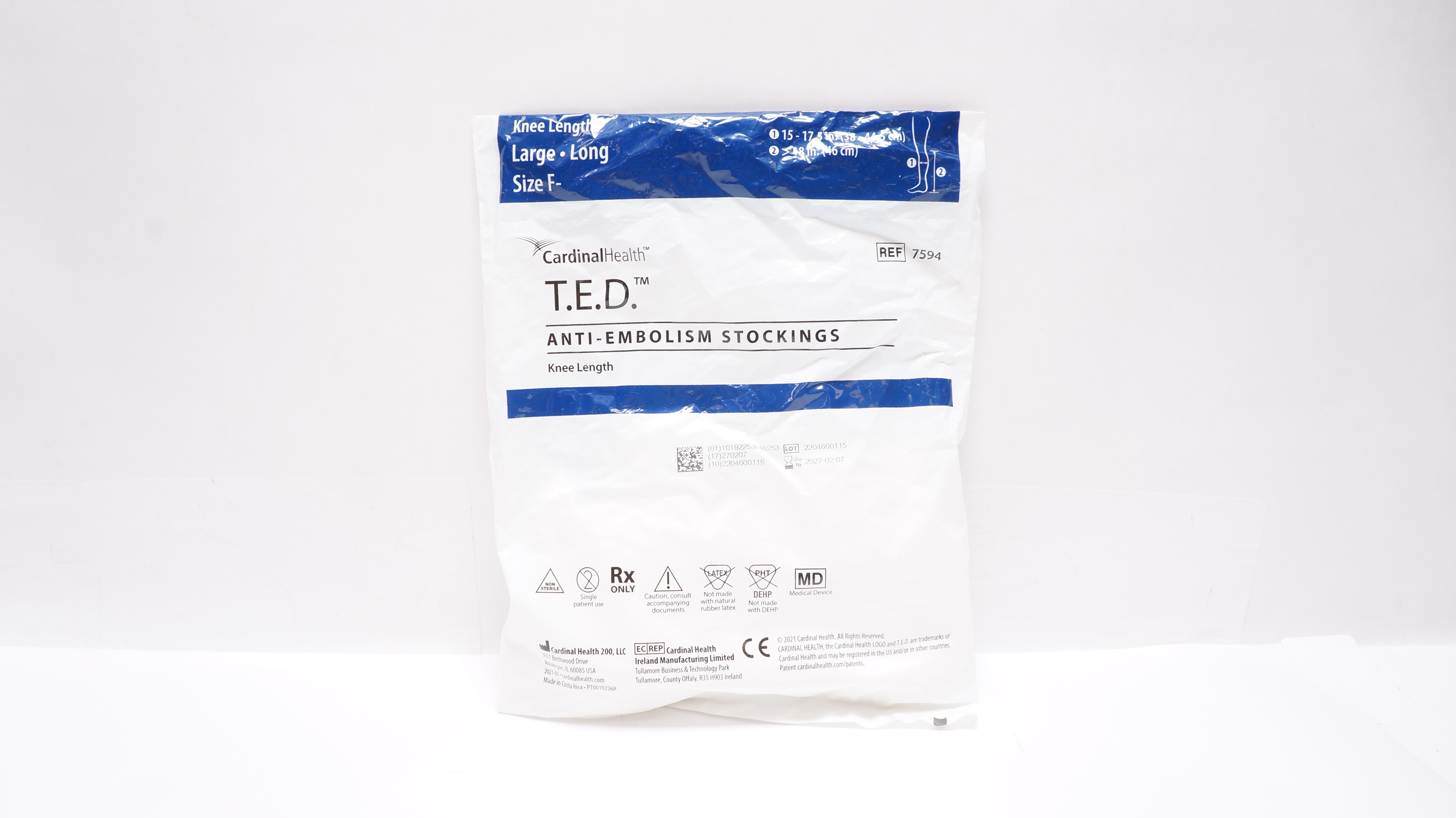 Cardinal Health 7594 T.E.D. Anti-Embolism Stockings Knee Length Large Long F