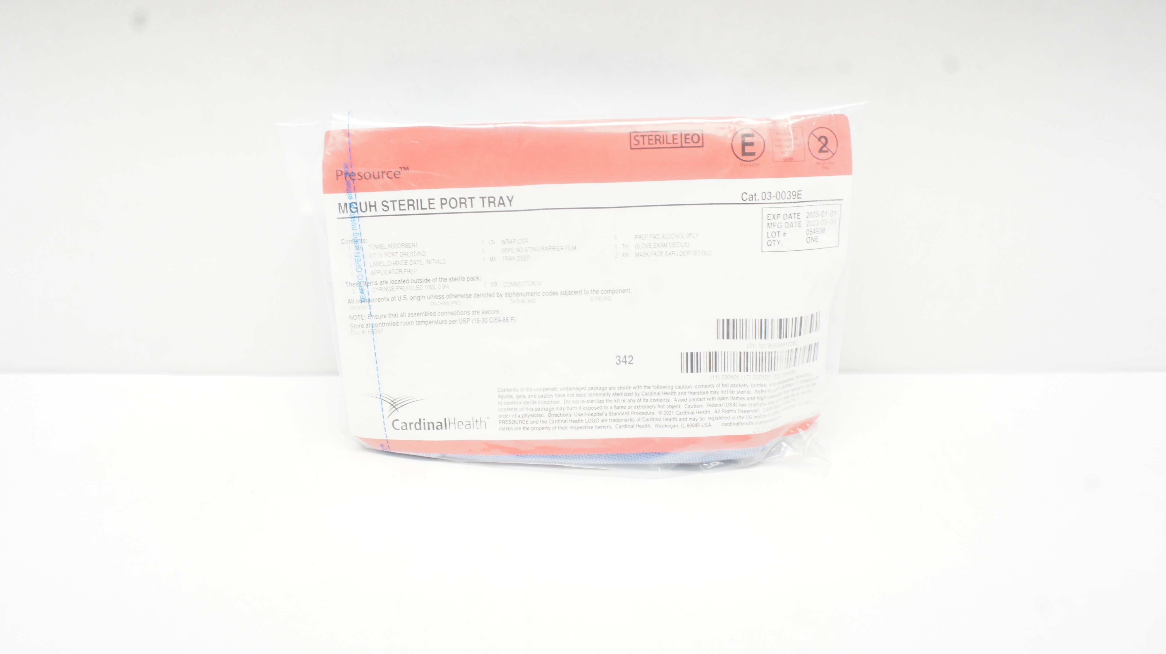 Cardinal Health 03-0039E Presource MGUH Sterile Port Tray