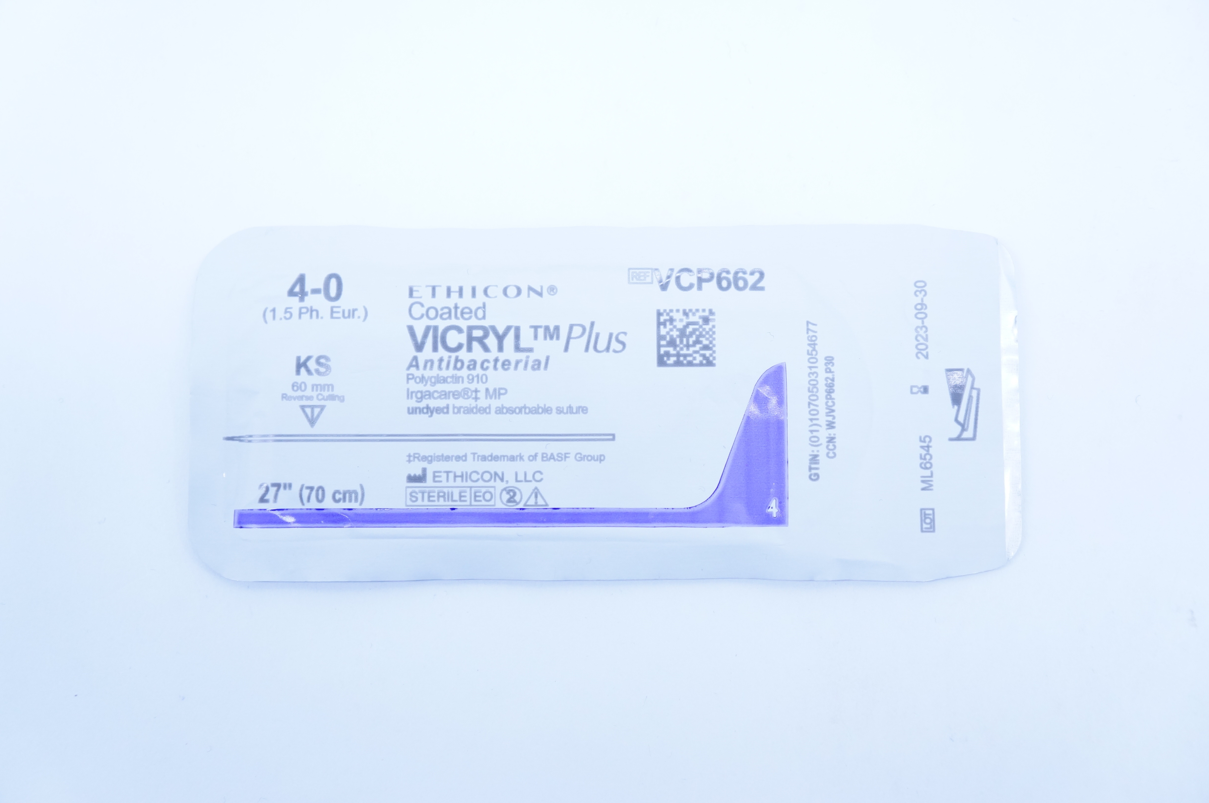Ethicon VCP662 4-0 Vicryl Stre. Antibacterial Undyed Braided 27in, KS