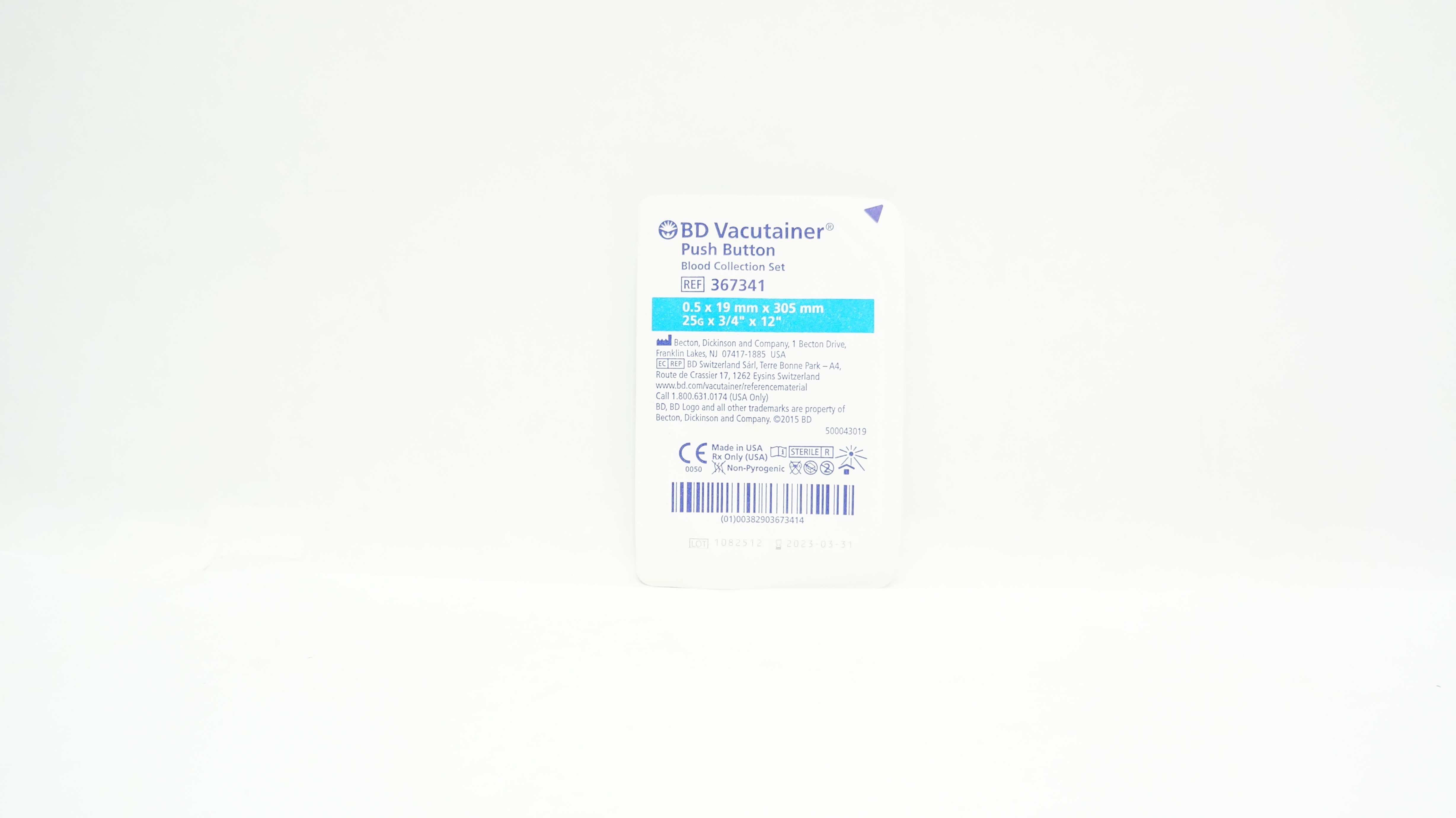 BD 367341 Vacutainer Push Button Blood Collection Set 25G x 3/4inch x 12inch (x)