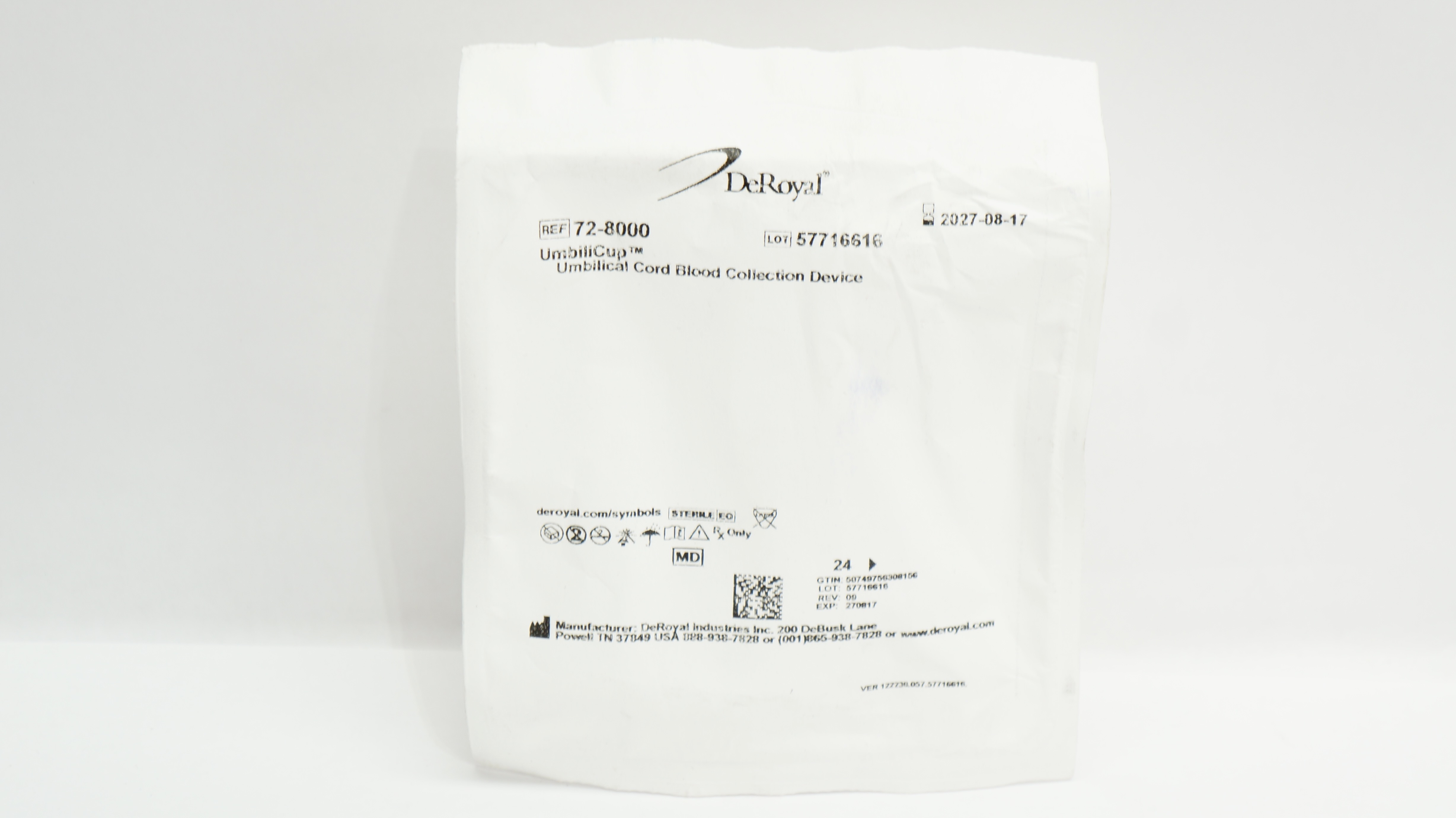 DeRoyal 72-8000 UmbiliCup Umbilical Cord Blood Collection Device