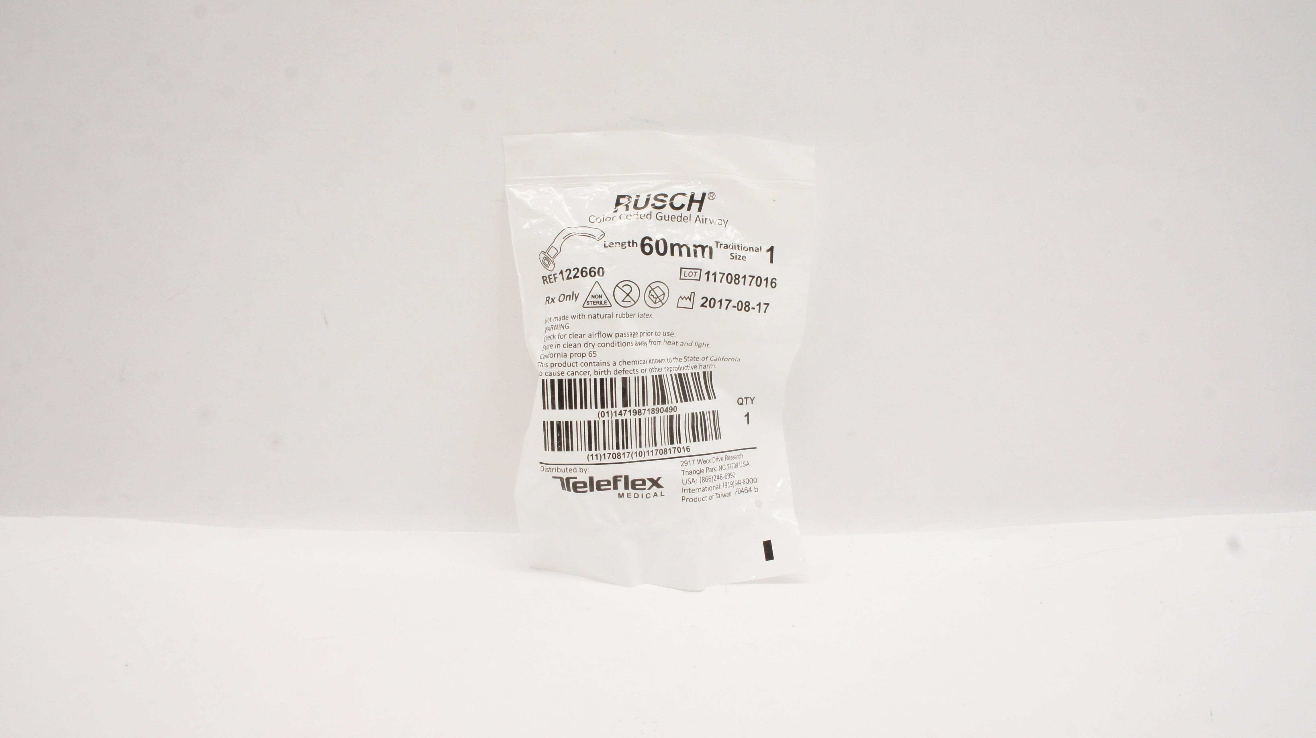Teleflex 122660 Rusch Color Coded Guedel Airway, Size 1, 60mm