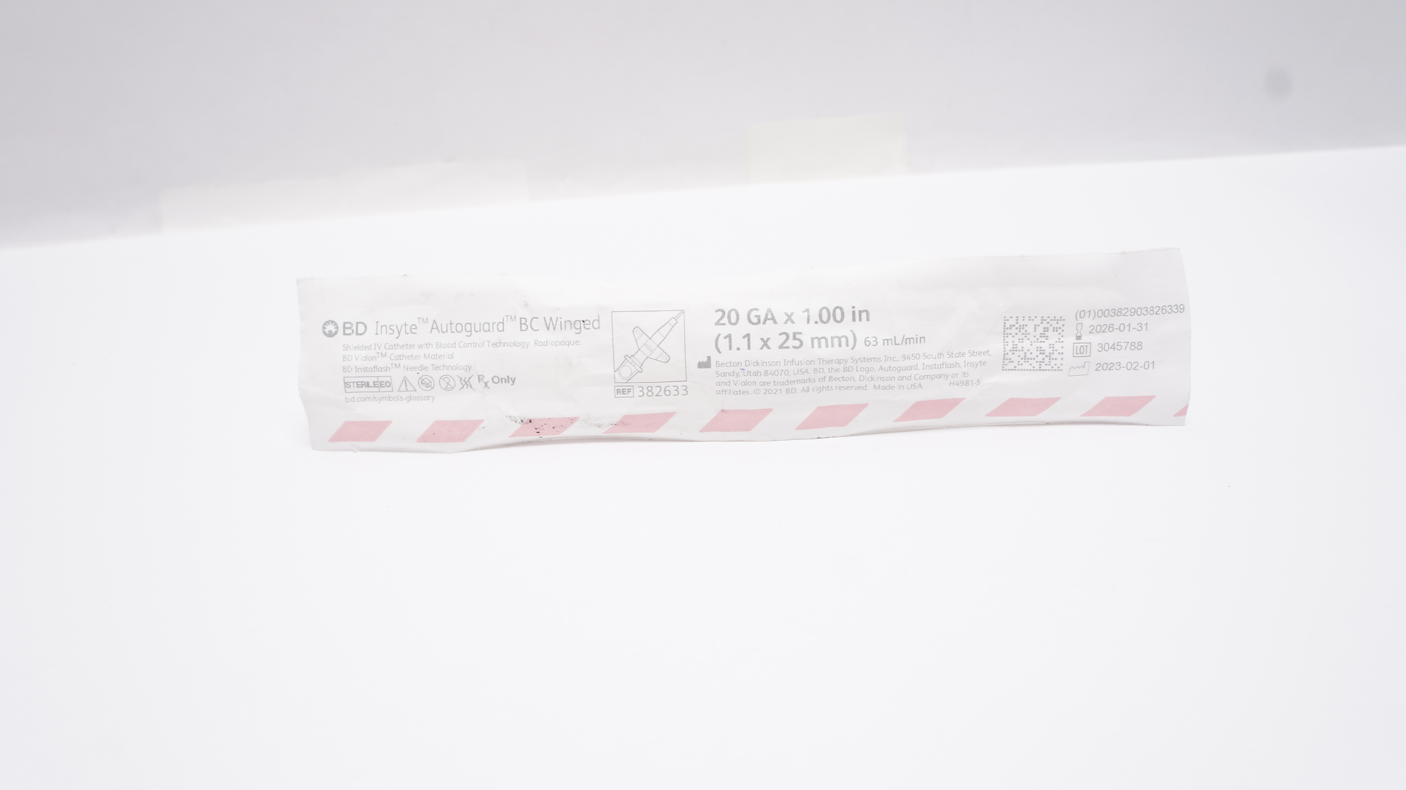 BD 382633 Insyte Autoguard BC Winged Shielded IV Cath. 20GA x 1.00inch 63ml/min