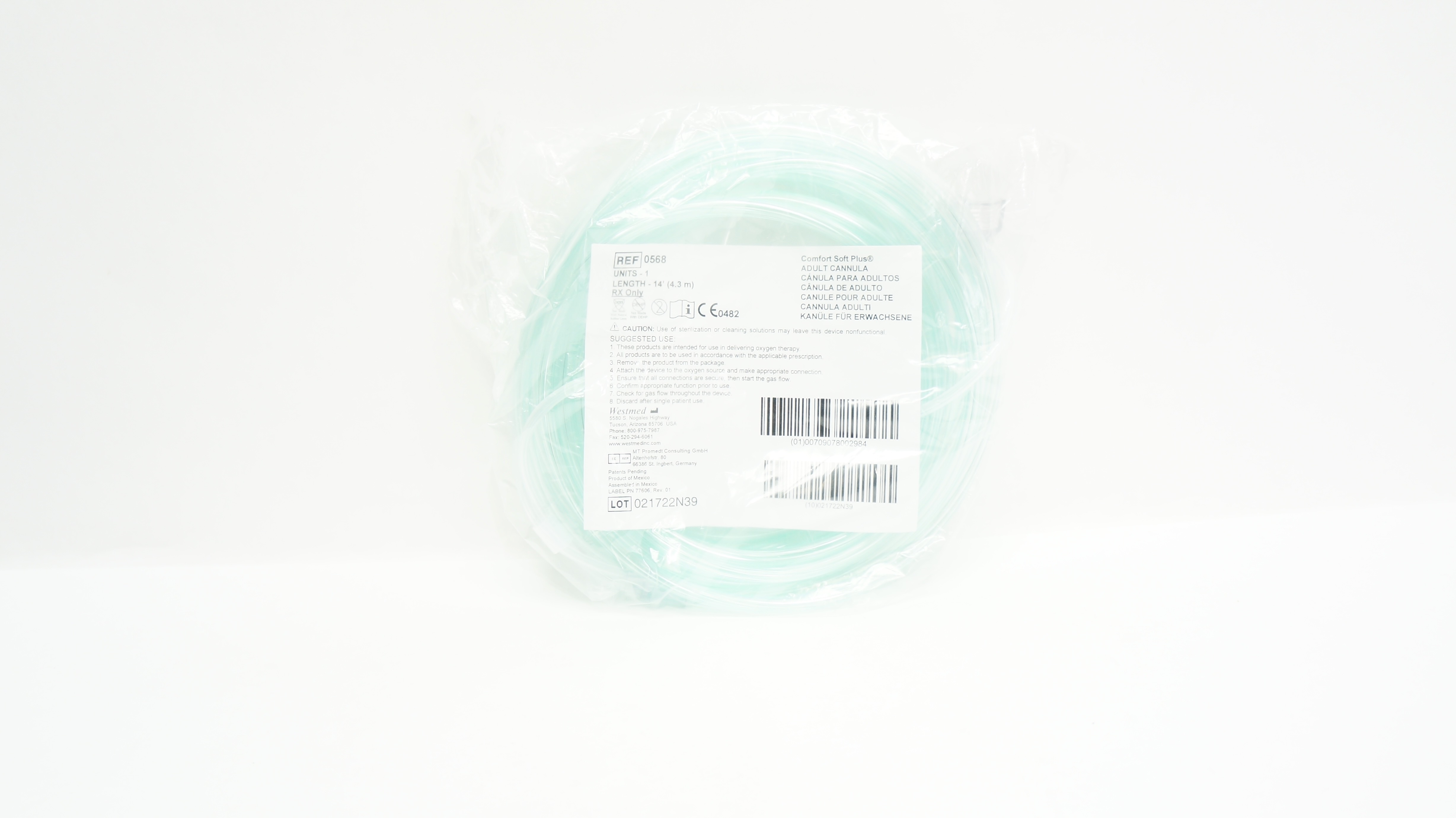 Westmed 0568 Comfort Soft Plus Adult Cannulla 14 ft.